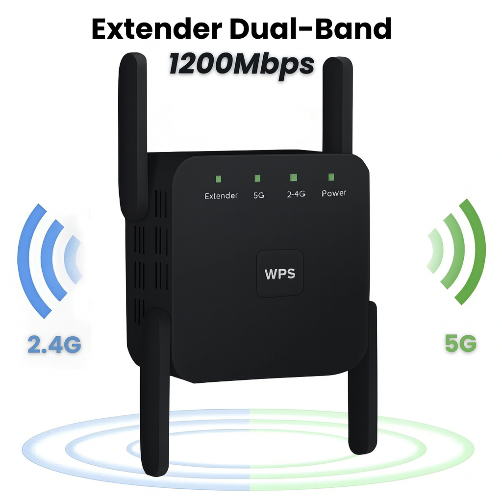 Range Extender WiFi HASEPE, Amplificator Wireless 1200 m², Suporta 80 Dispozitive, 4 Antene Puternice, Port Ethernet, Semnal Stabil, Instalare WPS Rapida, Compatibil Universal