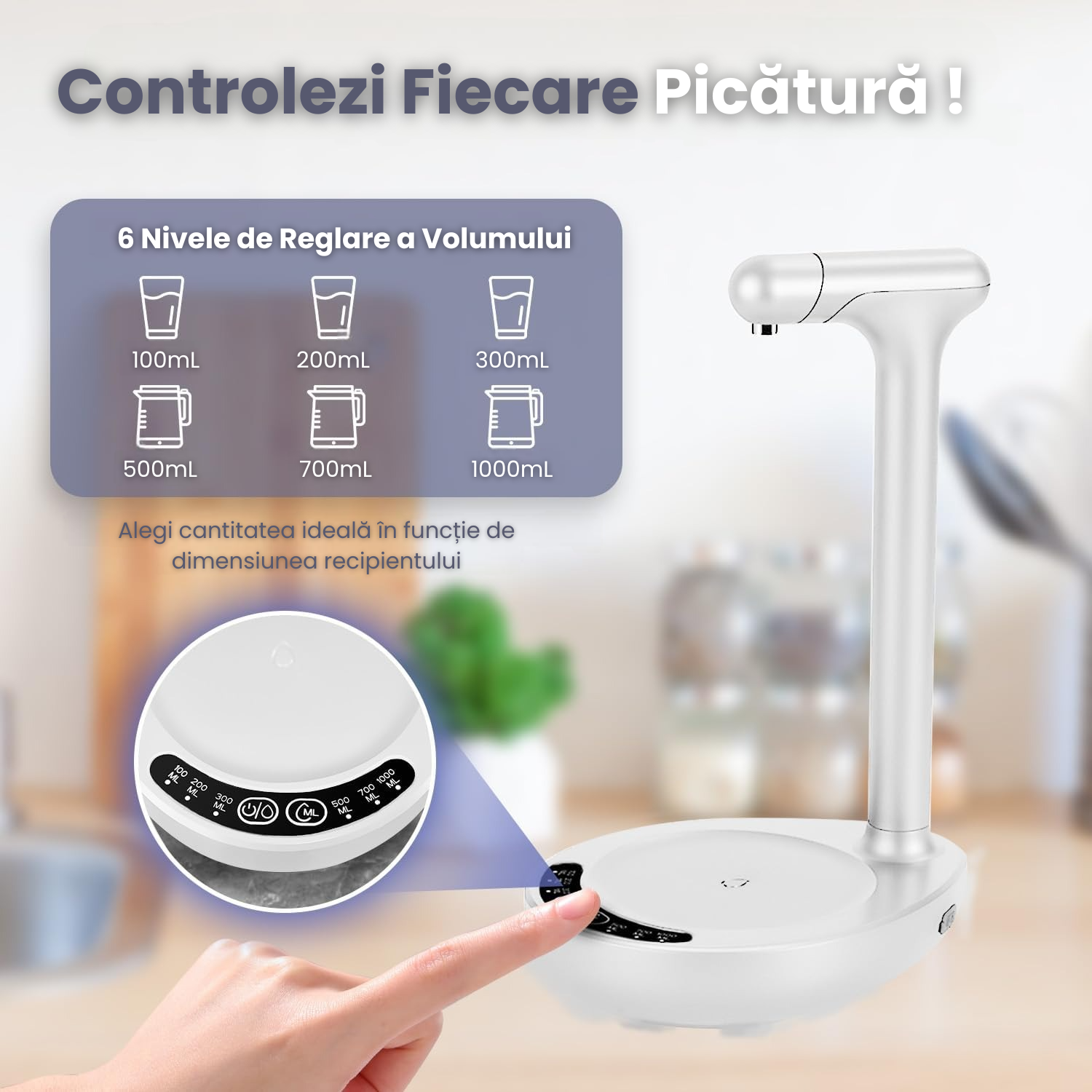 Pompa Electrica pentru Bidon de Apa HASEPE, USB Reincarcabil 1200mAh, Dozator Portabil si Pliabil, Compatibil 5–19L, Ideal pentru Acasa, Birou, Camping, Flux Rapid, Plastic ABS + Furtun Silicon