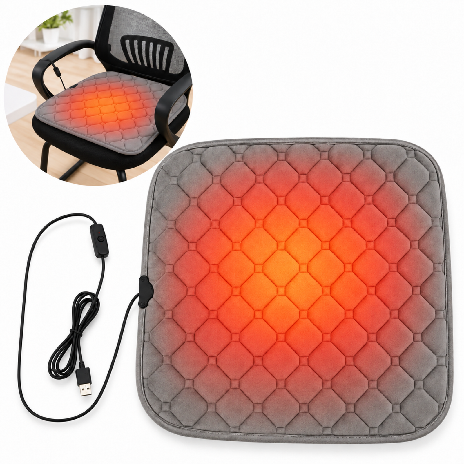 Perna Electrica HASEPE® pentru Scaun 45x45x3 cm, Alimentare USB, Perna Incalzita 50-60°C