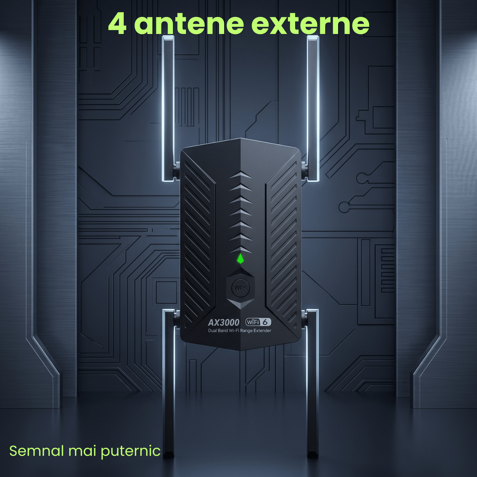 WiFi Repeater HASEPE® 3000Mbps WiFi Extender Dual Band 2.4GHz 5GHz, Amplificator WiFi Cu 4 Antene, WiFi Repeater Cu Port LAN Gigabit, WiFi Extender Mesh WPS, Amplificator WiFi Pentru Casa, Repeater Se - HASEPE