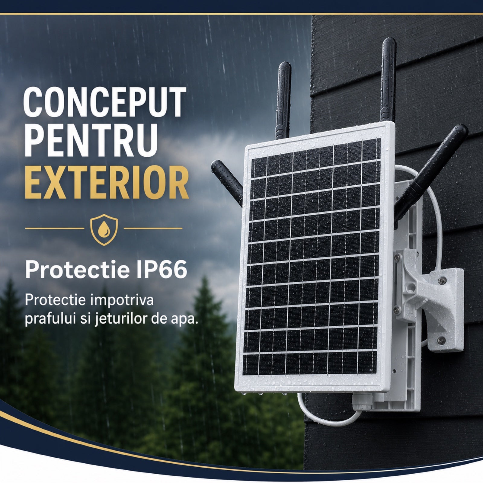 Router Wireless HASEPE® 4G LTE Wi-Fi 6 Solar, Router 4G cu Slot Nano-SIM, 300 Mbps, 2.4 GHz, Baterie 18000 mAh, IP66