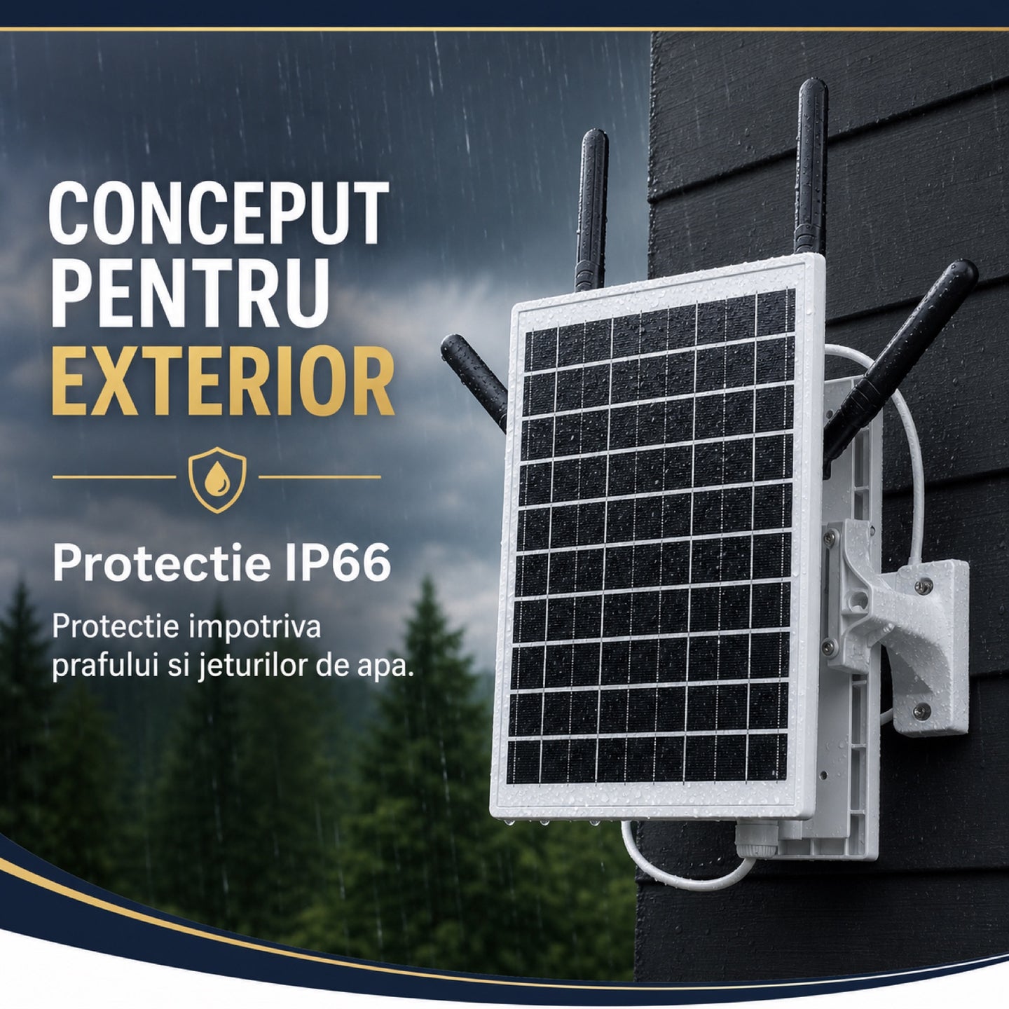 Router Wireless HASEPE® 4G LTE Wi-Fi 6 Solar, Router 4G cu Slot Nano-SIM, 300 Mbps, 2.4 GHz, Baterie 18000 mAh, IP66