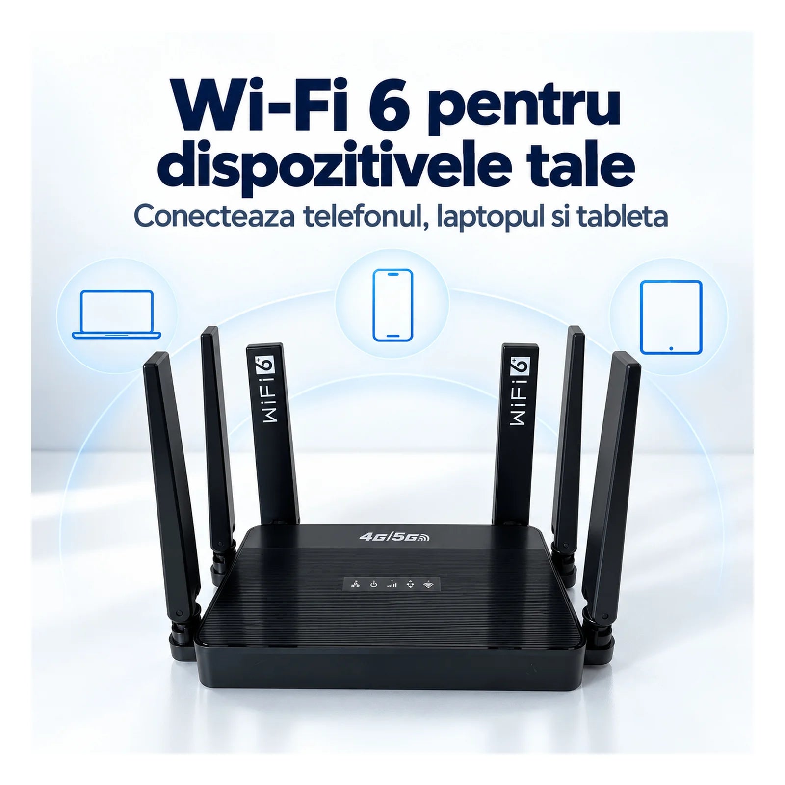 Router Wireless HASEPE®, Router 4G LTE Cu Slot SIM, 300 Mbps, 2.4 GHz, 6 Antene, 3 Porturi LAN + 1 WAN