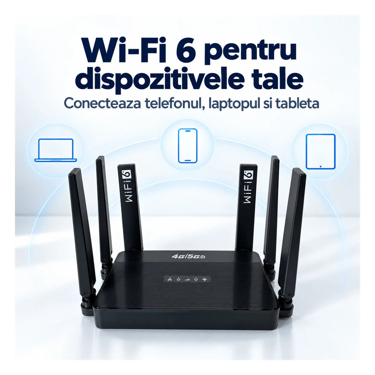 Router Wireless HASEPE®, Router 4G LTE Cu Slot SIM, 300 Mbps, 2.4 GHz, 6 Antene, 3 Porturi LAN + 1 WAN
