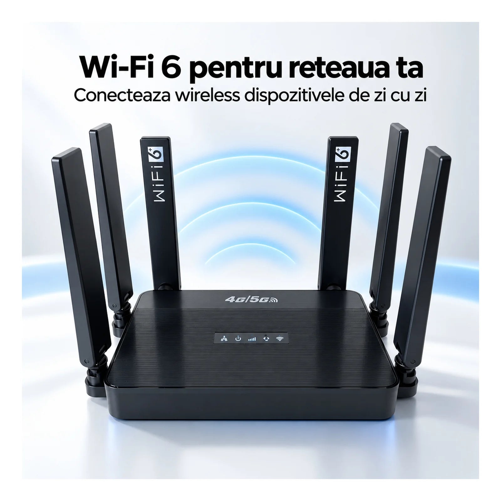 Router Wireless HASEPE® Router 4G LTE Cu Slot SIM, 300 Mbps, 2.4 GHz, 6 Antene, Baterie 5000 mAh