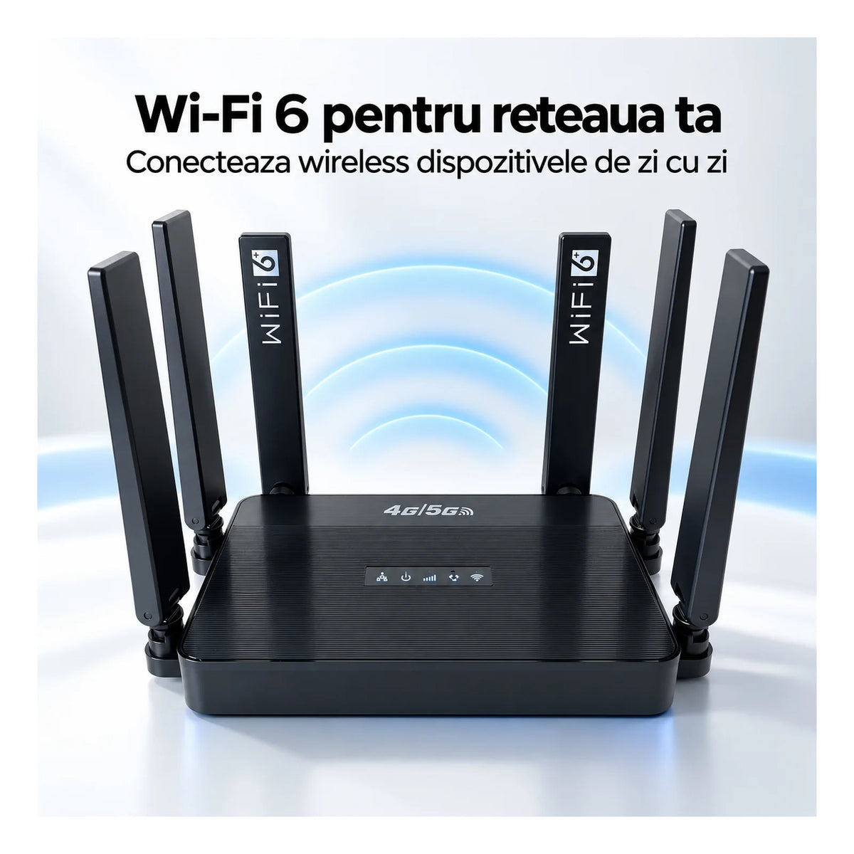 Router Wireless HASEPE® Router 4G LTE Cu Slot SIM, 300 Mbps, 2.4 GHz, 6 Antene, Baterie 5000 mAh