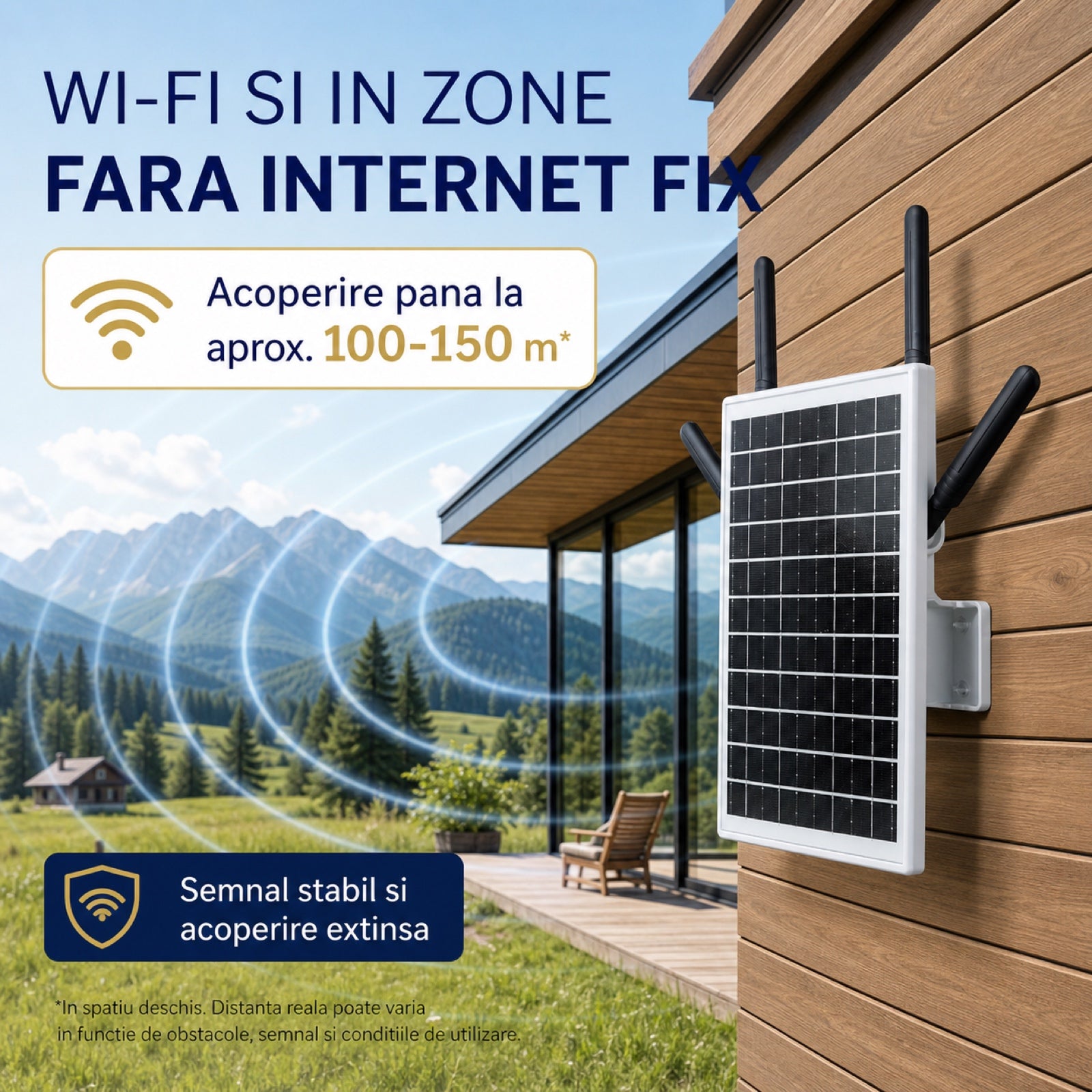 Router Wireless HASEPE® 4G LTE Wi-Fi 6 Solar, Router 4G cu Slot Nano-SIM, 300 Mbps, 2.4 GHz, Baterie 18000 mAh, IP66