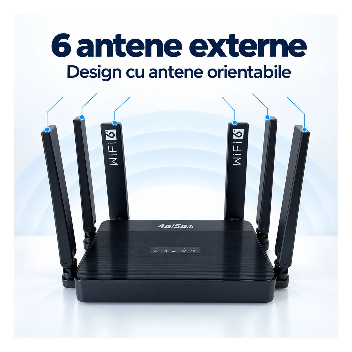 Router Wireless HASEPE®, Router 4G LTE Cu Slot SIM, 300 Mbps, 2.4 GHz, 6 Antene, 3 Porturi LAN + 1 WAN