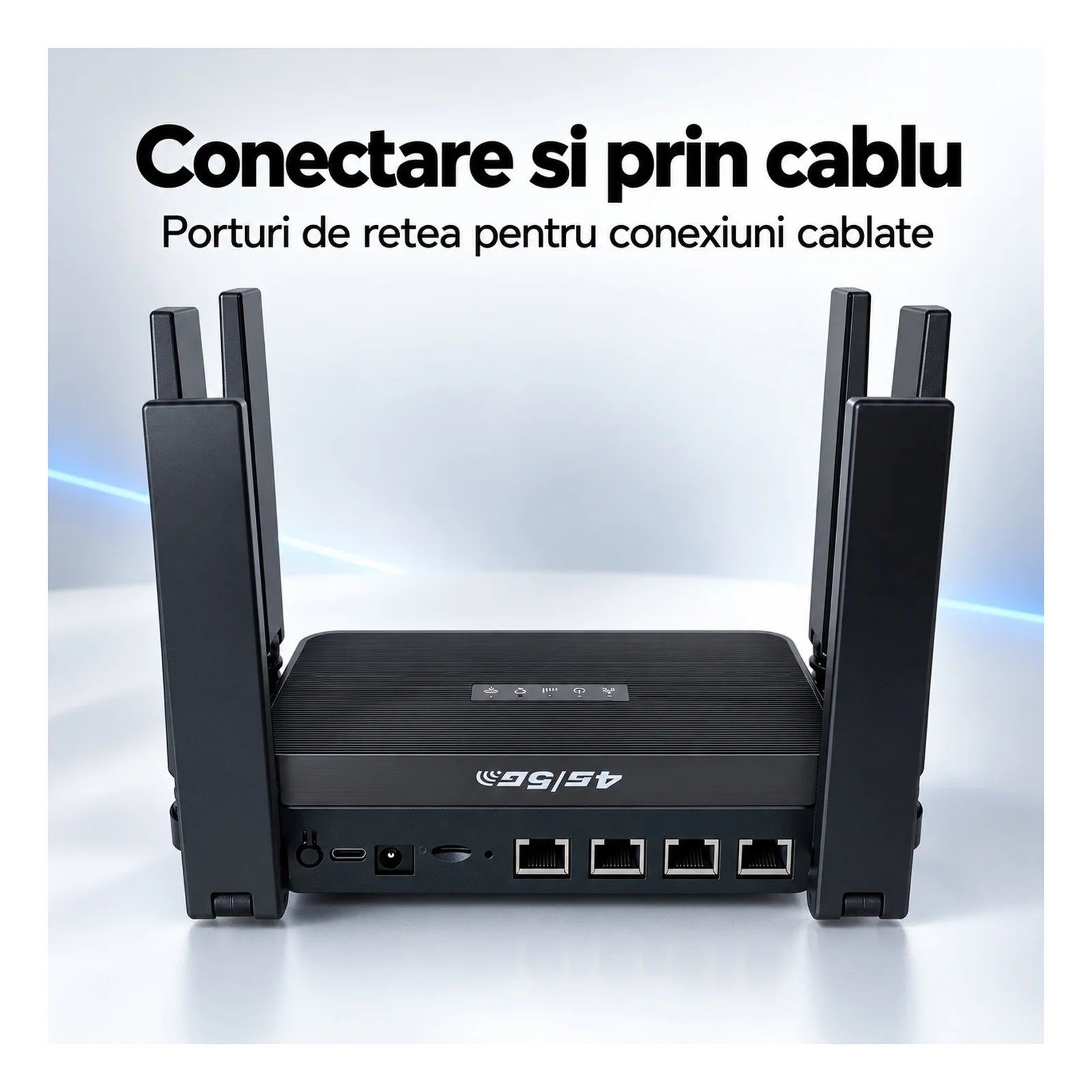 Router Wireless HASEPE® Router 4G LTE Cu Slot SIM, 300 Mbps, 2.4 GHz, 6 Antene, Baterie 5000 mAh