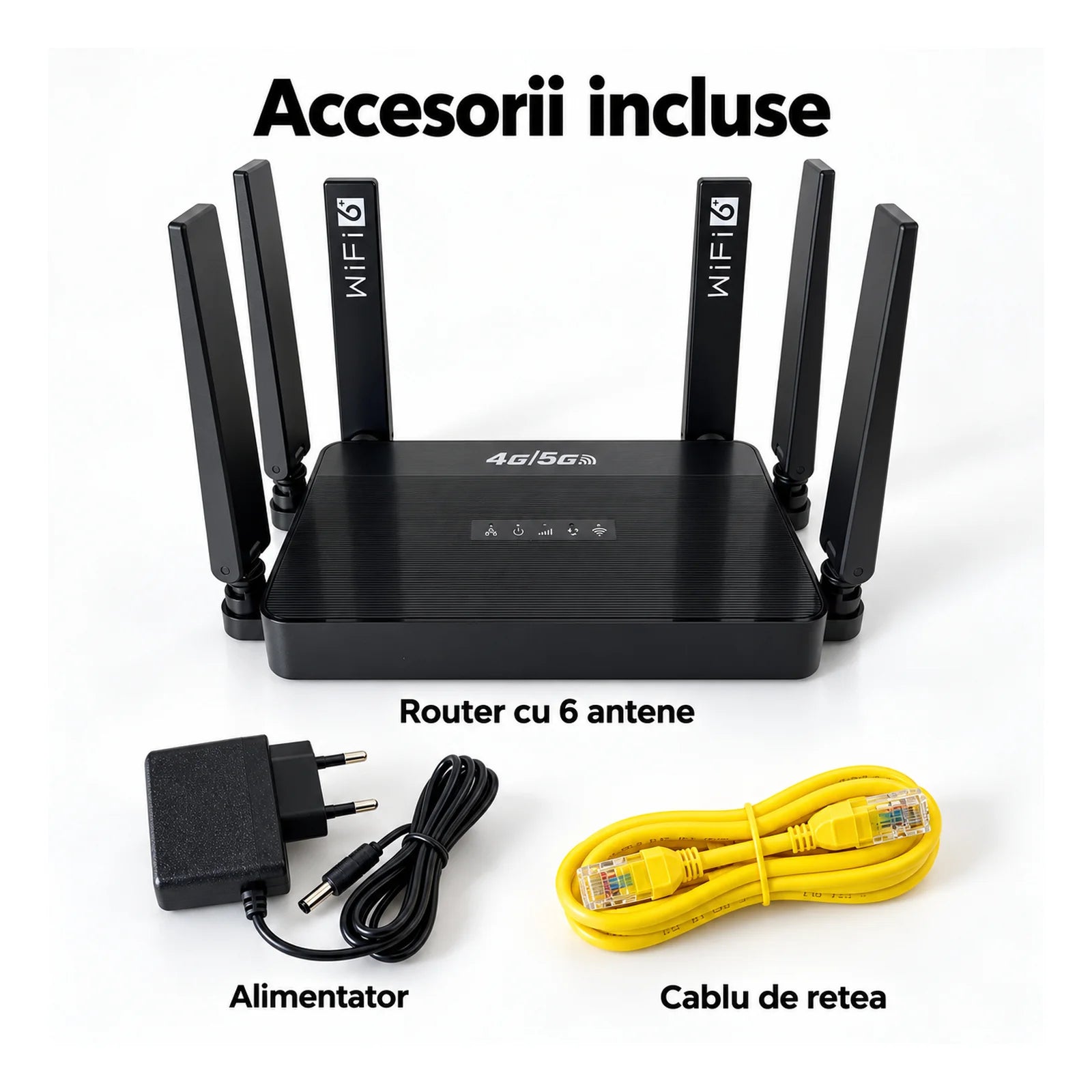 Router Wireless HASEPE® Router 4G LTE Cu Slot SIM, 300 Mbps, 2.4 GHz, 6 Antene, Baterie 5000 mAh