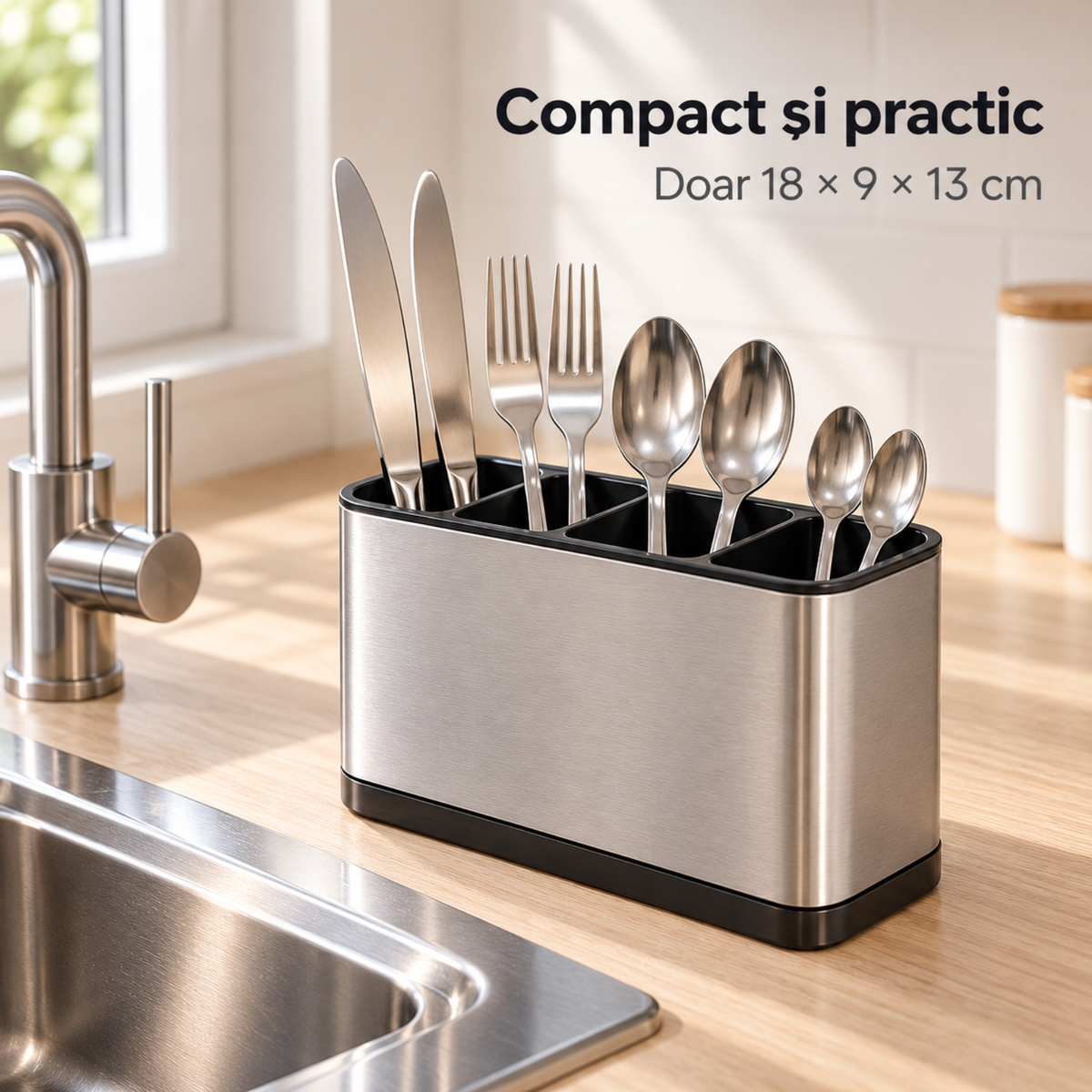 Suport Tacamuri Hasepe® din Inox, 4 Compartimente, 18x9x13 cm, Scurgere in Chiuveta