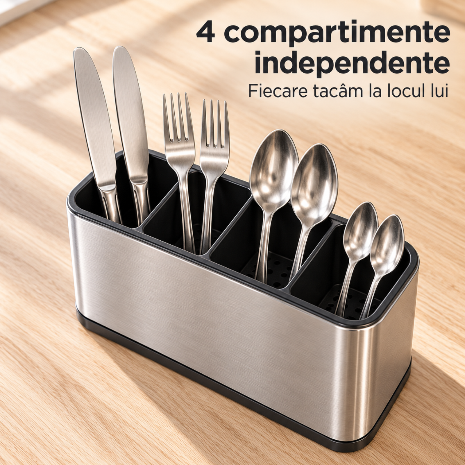 Suport Tacamuri Hasepe® din Inox, 4 Compartimente, 18x9x13 cm, Scurgere in Chiuveta