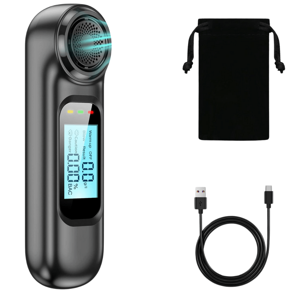 Etilotest Profesional HASEPE, Fara Contact, Alcoolmetru Digital, Calibrare Automata, Acuratete +/ - 0,01% BAC, LCD Color, USB - C, 300 Testari, Negru Mat - HASEPE