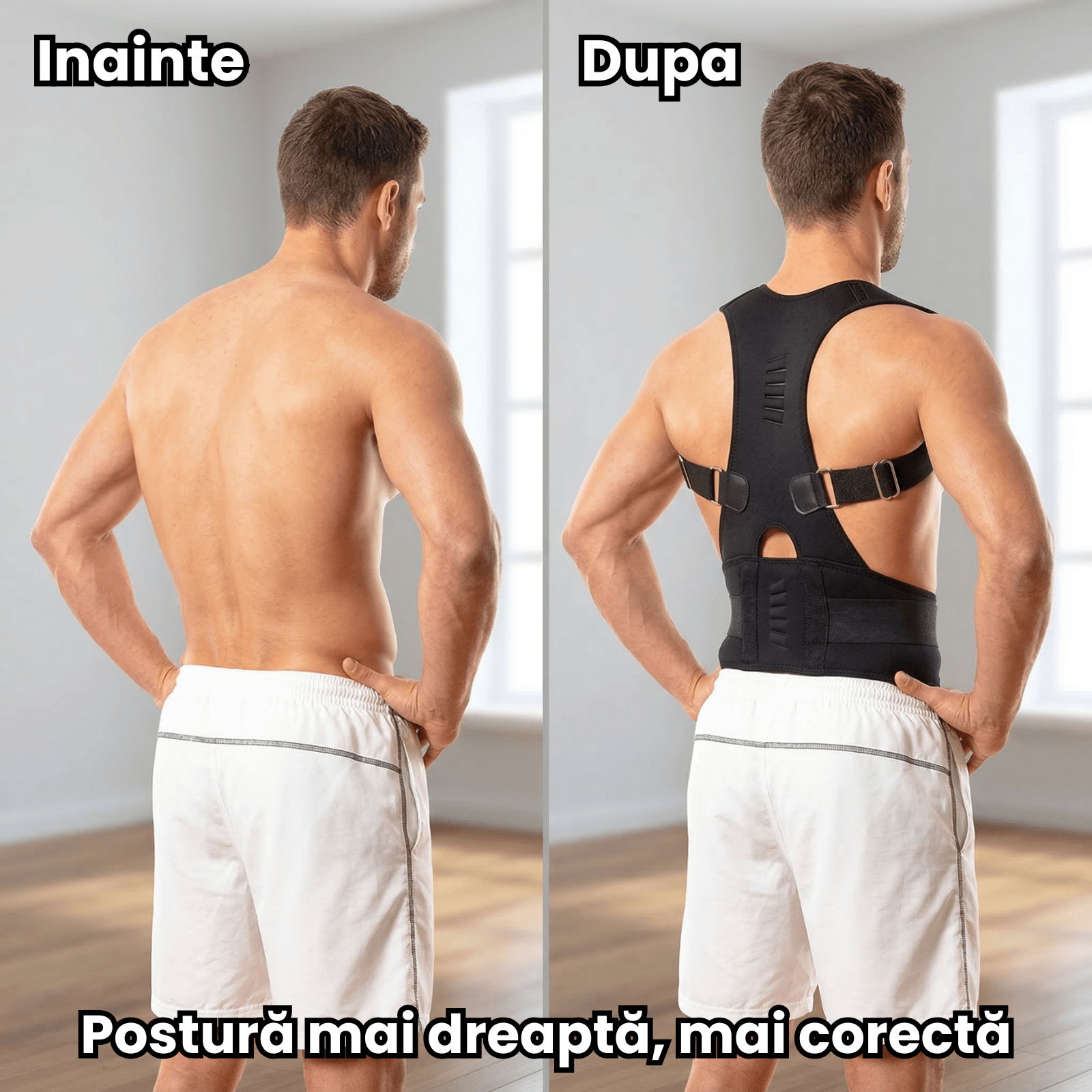 Corector Postura HASEPE® Reglabil Pentru Spate Si Aliniere Coloana, Centura Postura Ortopedica Pentru Umeri Si Spate, Centura Spate Pentru Suport Lombar Si Corectie Postura Zilnica, Marime S/M - HASEPE