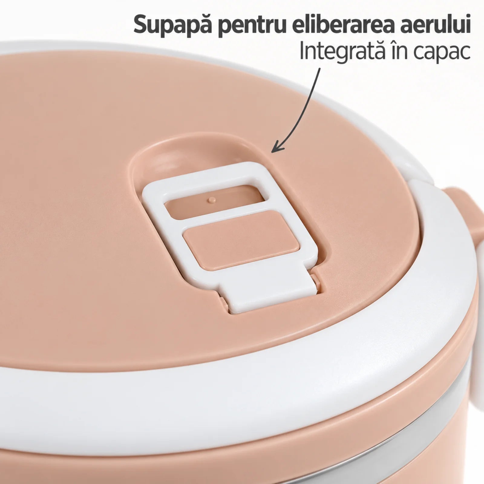 Caserola Termica HASEPE® Rotunda, 500 ml, Roz, Interior din Otel Inoxidabil