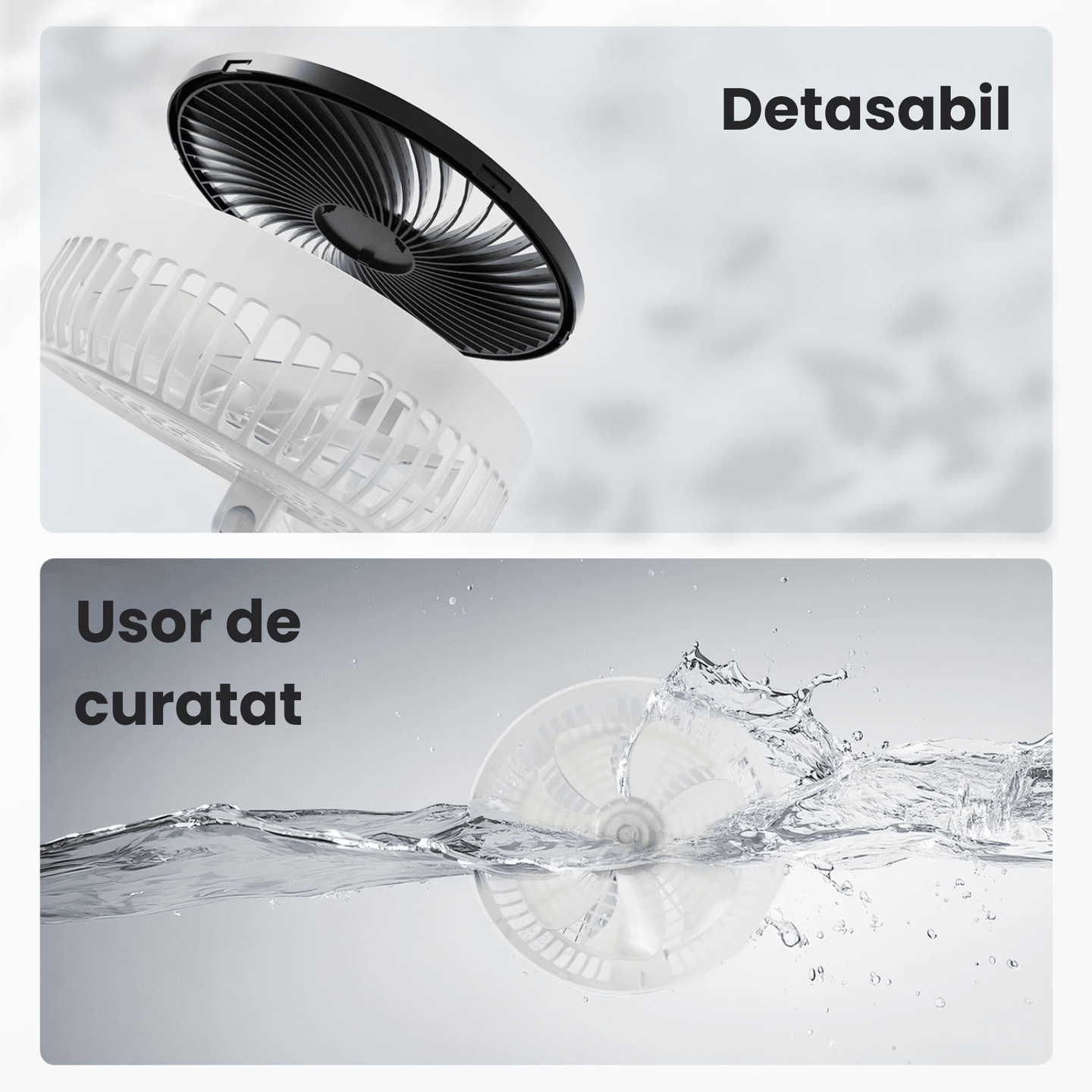 Ventilator portabil telescopic HASEPE, pliabil cu telecomanda, 3 viteze, reglabil pe inaltime 35 - 85 cm, rotire automata 90°, cap inclinabil 180°, USB, diametru 20 cm, alb - HASEPE