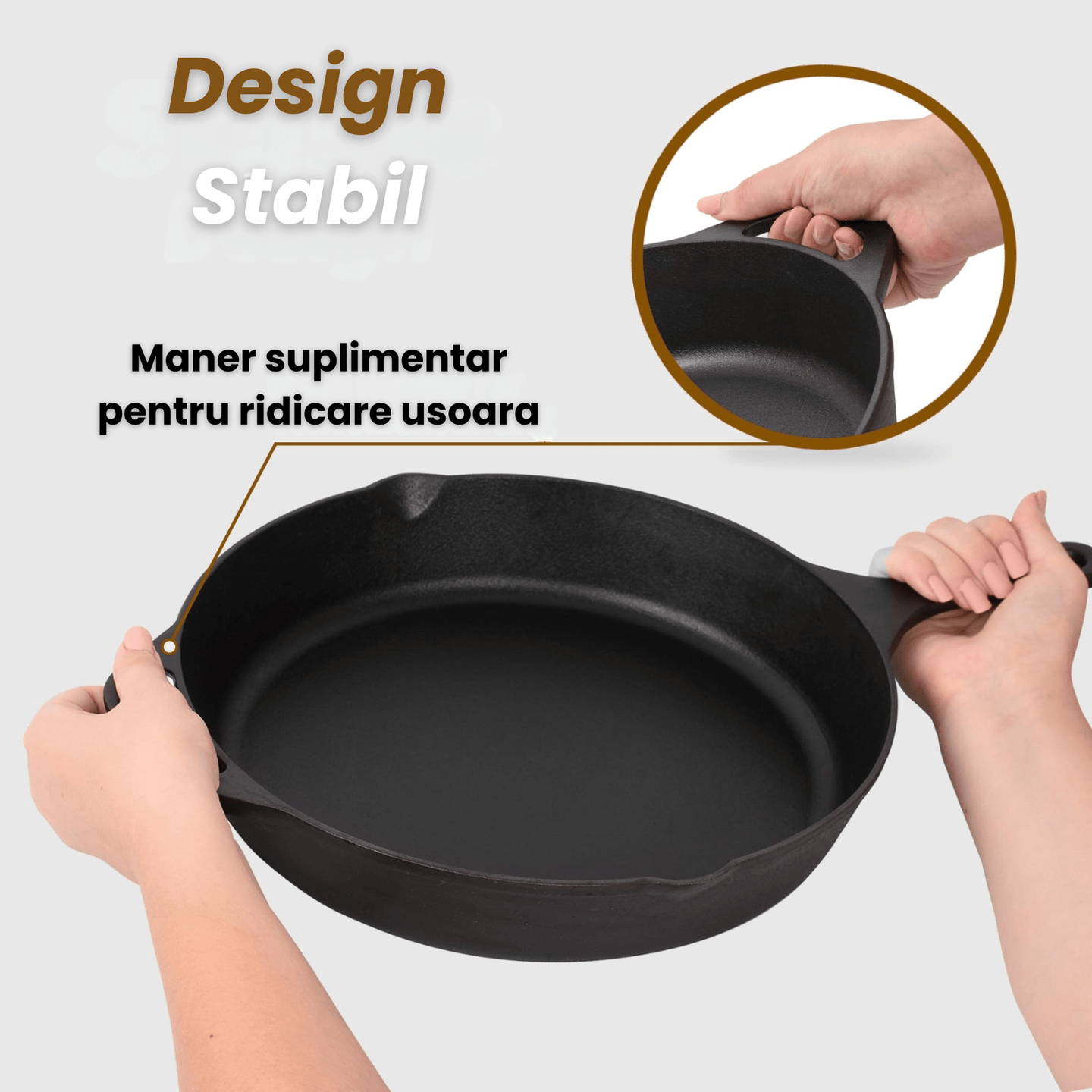 Tigaie rotunda din fonta HASEPE, compatibila cu inductie, cu manere duble si margini de scurgere, incalzire uniforma, durabila si usor de curatat, 26 x 5 cm - HASEPE