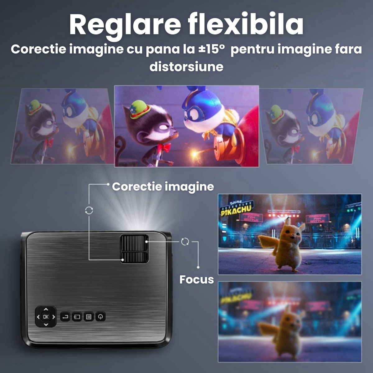 Videoproiector portabil HASEPE, WiFi Mirroring Android/iOS/Windows/MacBook, Rezolutie HD 720P, 3900 LUX, HDMI, USB, SD, VGA, AV, difuzor integrat, ideal pentru acasa si exterior
