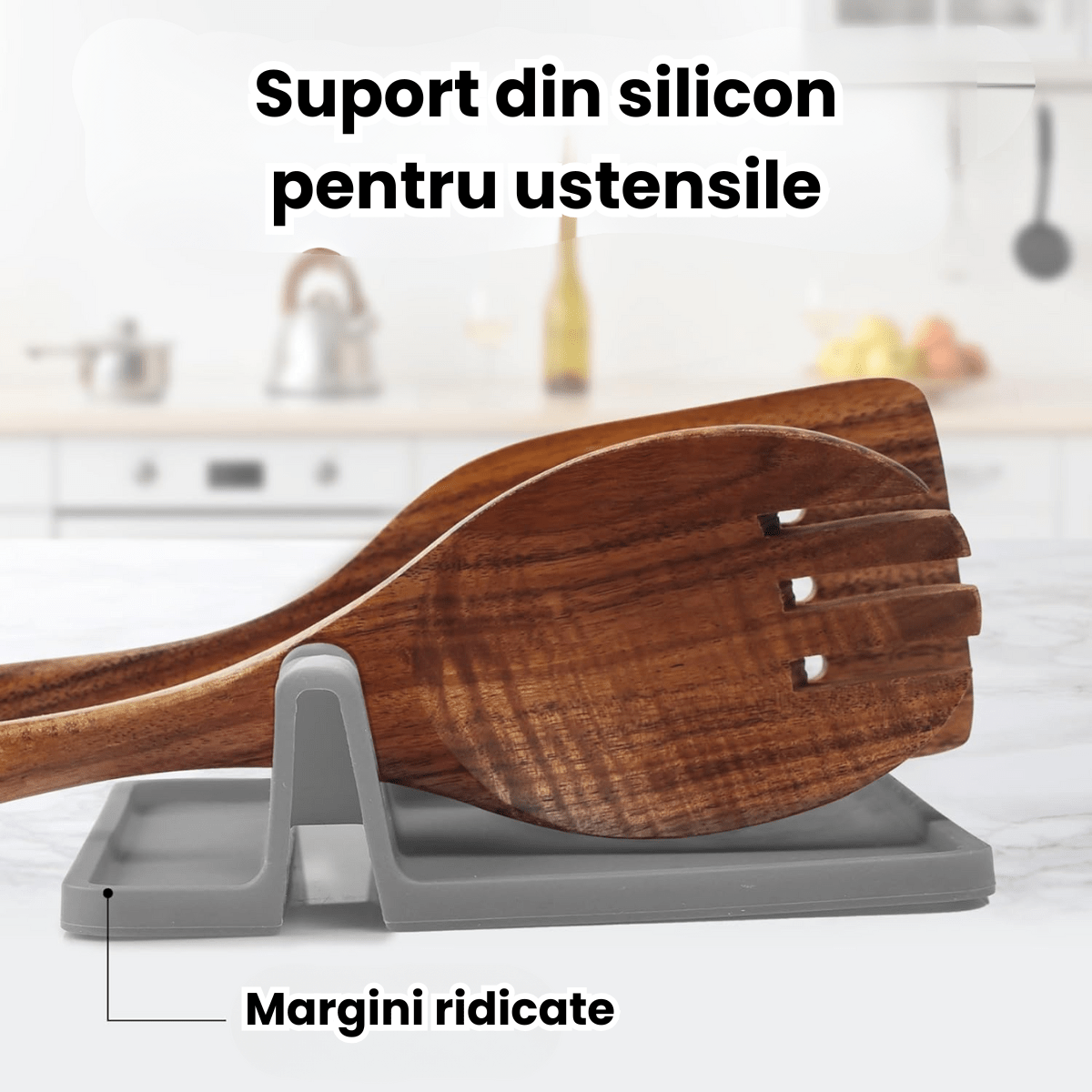 Suport Ustensile Bucatarie HASEPE Din Silicon Cu 4 Compartimente, Suport Lingura Silicon Pentru Gatit Curat, Organizator Tacamuri Pentru Blat, Rezistent La Caldura, Baza Anti - Alunecare, Design Modern - HASEPE