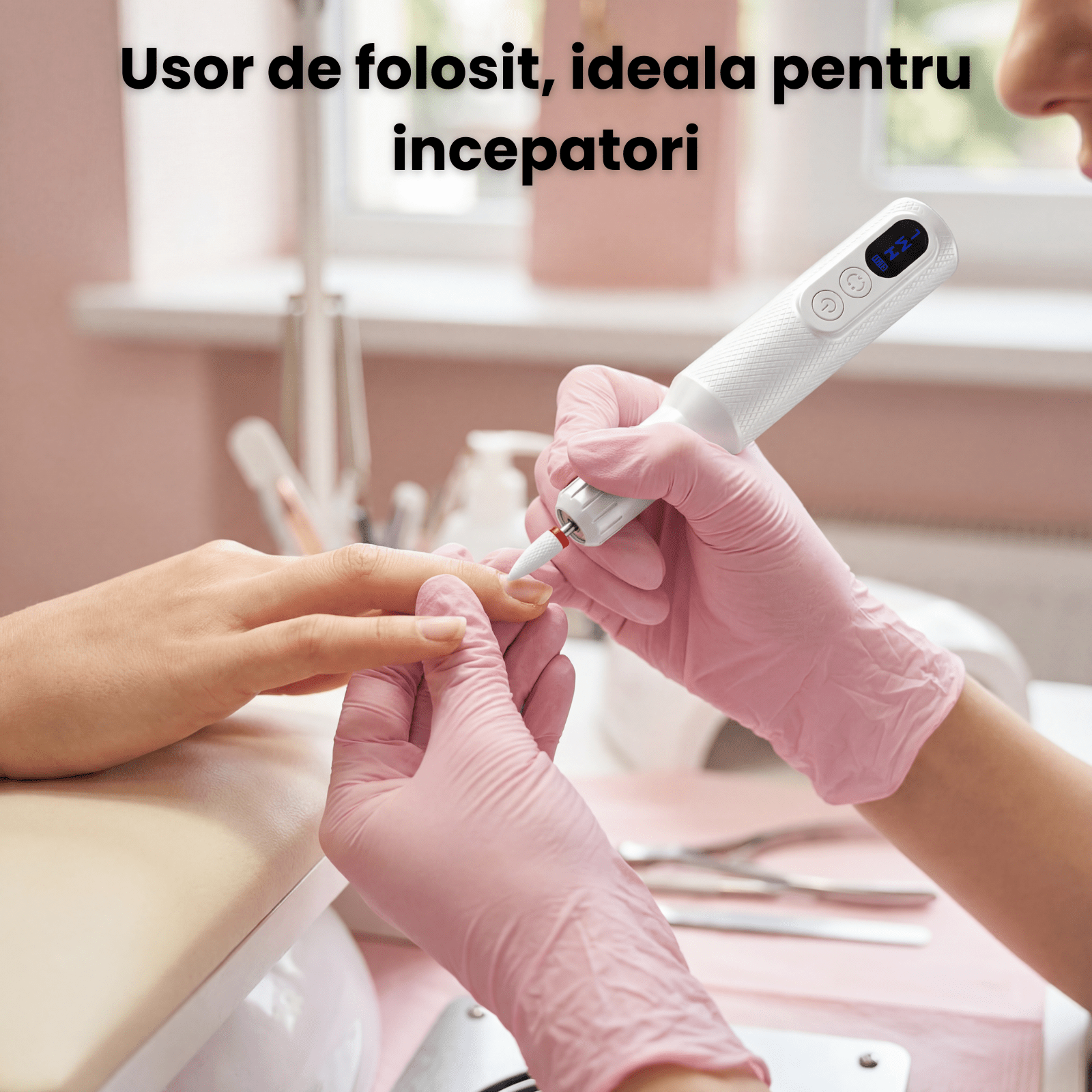 Freza Unghii HASEPE Pro Portabila, Freza De Unghii Cu Acumulator, 18000 RPM, 2 Directii Rotatie, Design Ergonomic, Statia De Incarcare, Accesorii Incluse, Freza Unghii Pentru Manichiura Si Pedichiura, - HASEPE