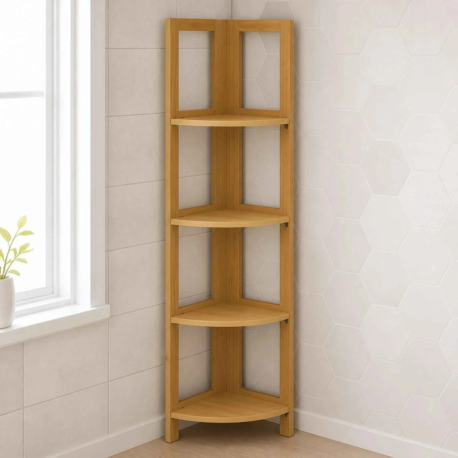 Raft de Colt HASEPE® din Bambus, 4 Polite, 39.5x27x120 cm, Raft Depozitare pentru Baie, Bucatarie si Casa