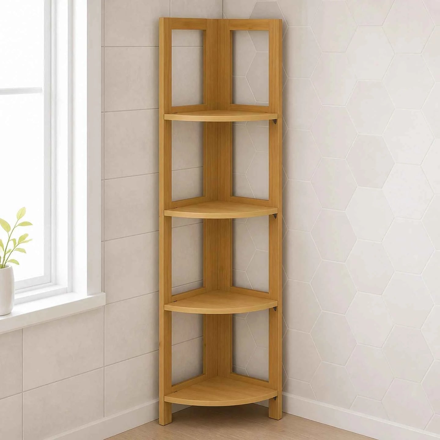 Raft de Colt HASEPE® din Bambus, 4 Polite, 39.5x27x120 cm, Raft Depozitare pentru Baie, Bucatarie si Casa