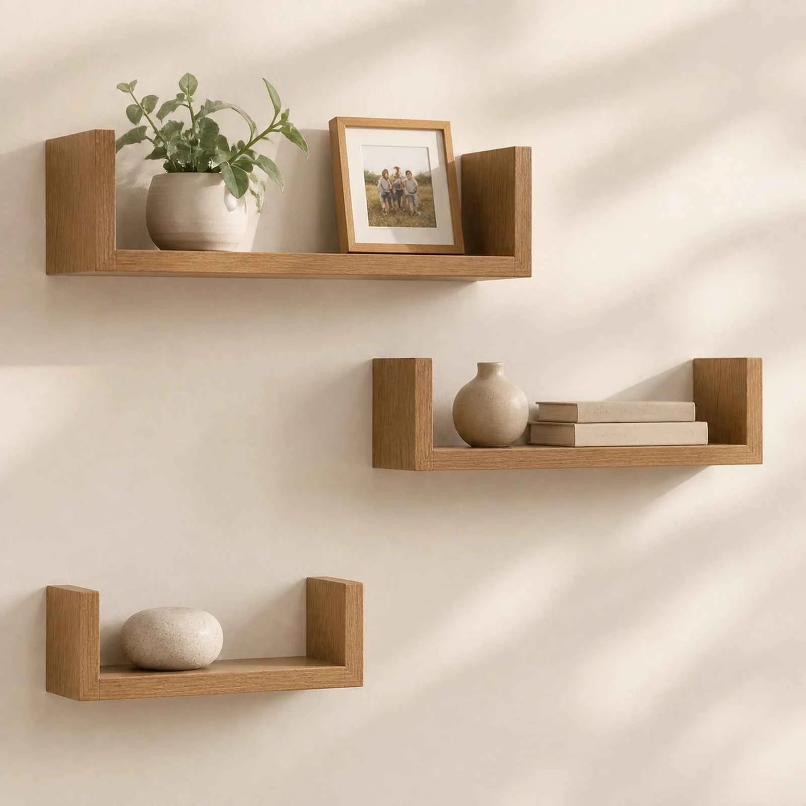Set 3 Rafturi De Perete HASEPE®, Set 3 Rafturi Suspendate Maro, Rafturi Decorative Cu Suporturi Ascunse