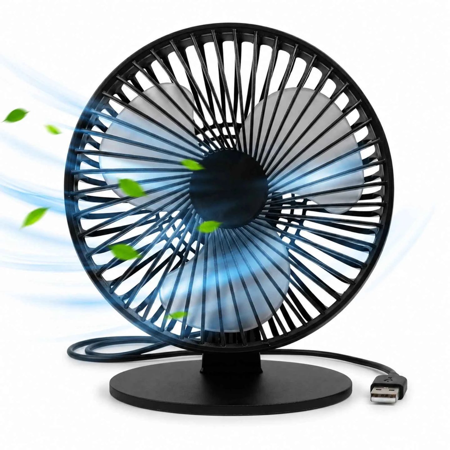 Ventilator USB HASEPE® De Masa, Ventilator Birou Negru Ø16.6 cm, Ventilator USB Cu 3 Trepte De Viteza