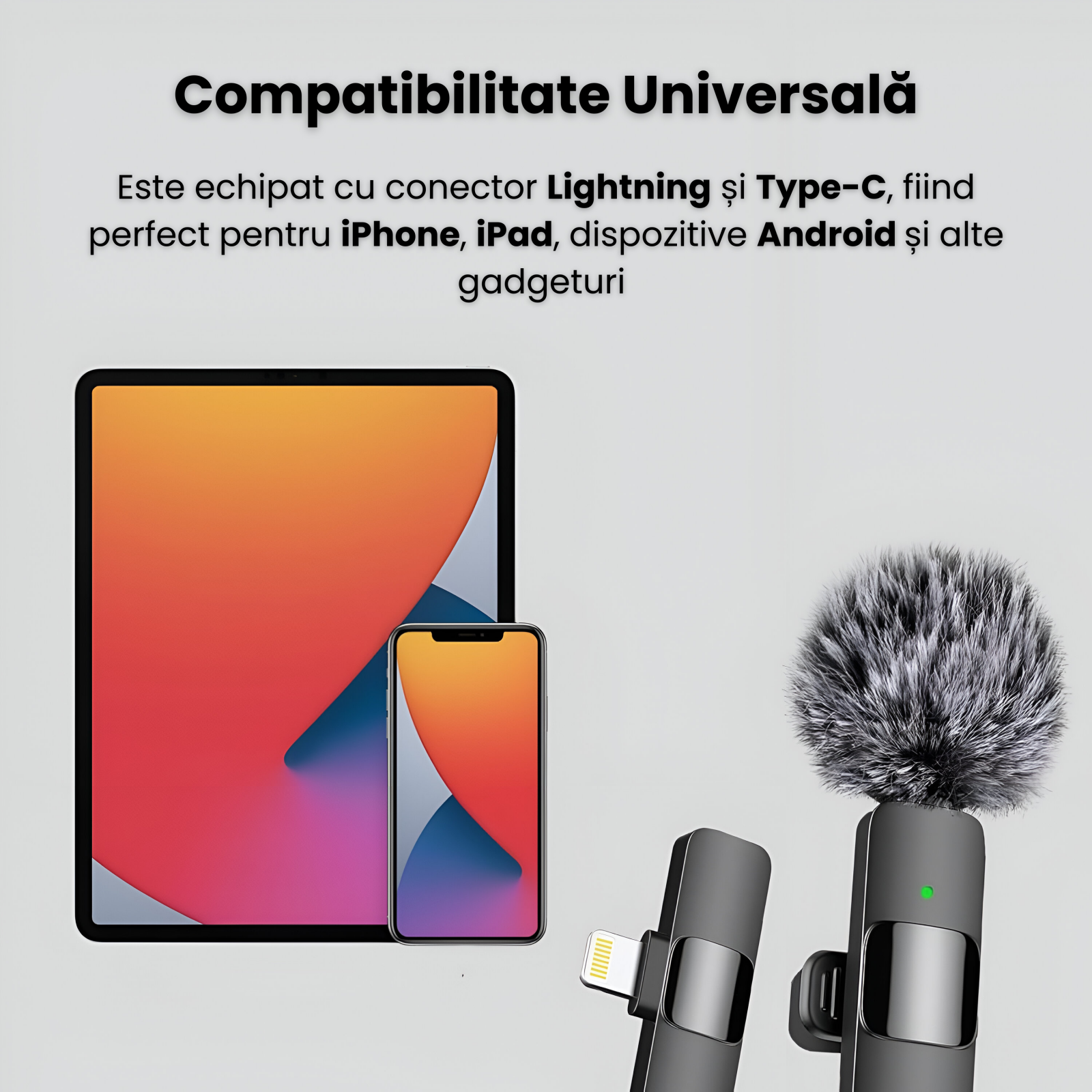 Set 2 Microfoane Lavaliera Wireless Profesionale HASEPE, Compatibile iPhone, Android, Laptop, Tableta, USB-C, Lightning, Reducere Zgomot, Portabile, 2.4 GHz, Live Streaming, Reincarcabile