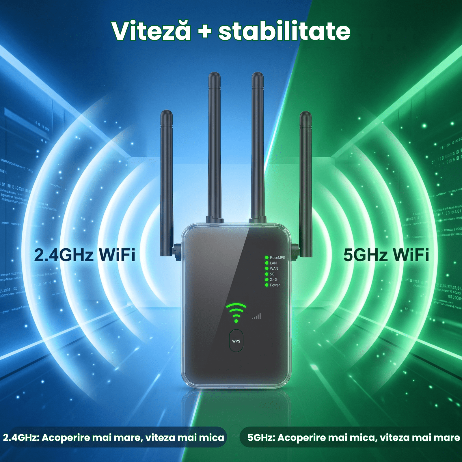 Range Extender WIFI HASEPE® 1200M Dual Band, Repeater WIFI Semnal, Amplificator WIFI Cu Acoperire Extinsa, Range Extender WIFI Cu Protectie, Repeater WIFI Casa Birou, Amplificator WIFI Stabil, Design - HASEPE
