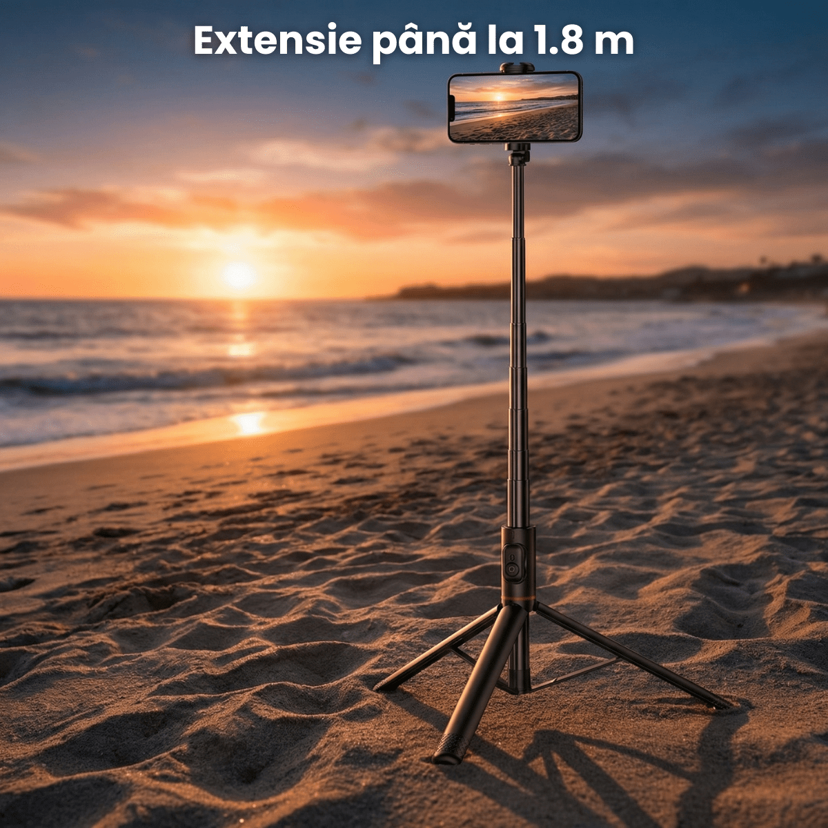 Trepied Foto HASEPE Telescopic Profesional 180cm Cu Telecomanda Bluetooth, Stativ Telefon Extensibil Din Aluminiu Si ABS, Trepied Foto Stabil, Stativ Telefon Reglabil Pentru Selfie Video Live, Negru - HASEPE