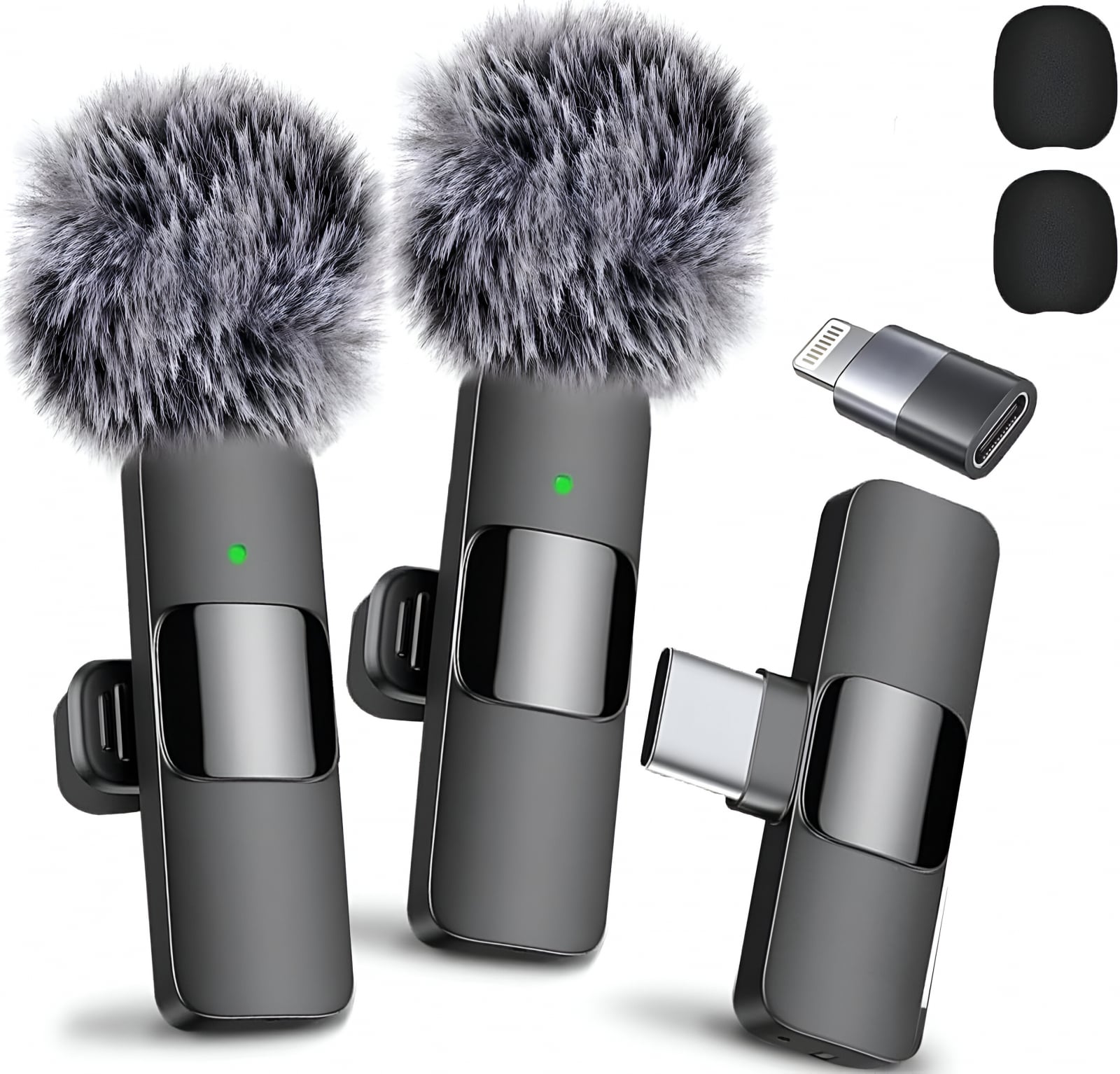 Set 2 Microfoane Lavaliera Wireless Profesionale HASEPE, Compatibile iPhone, Android, Laptop, Tableta, USB-C, Lightning, Reducere Zgomot, Portabile, 2.4 GHz, Live Streaming, Reincarcabile