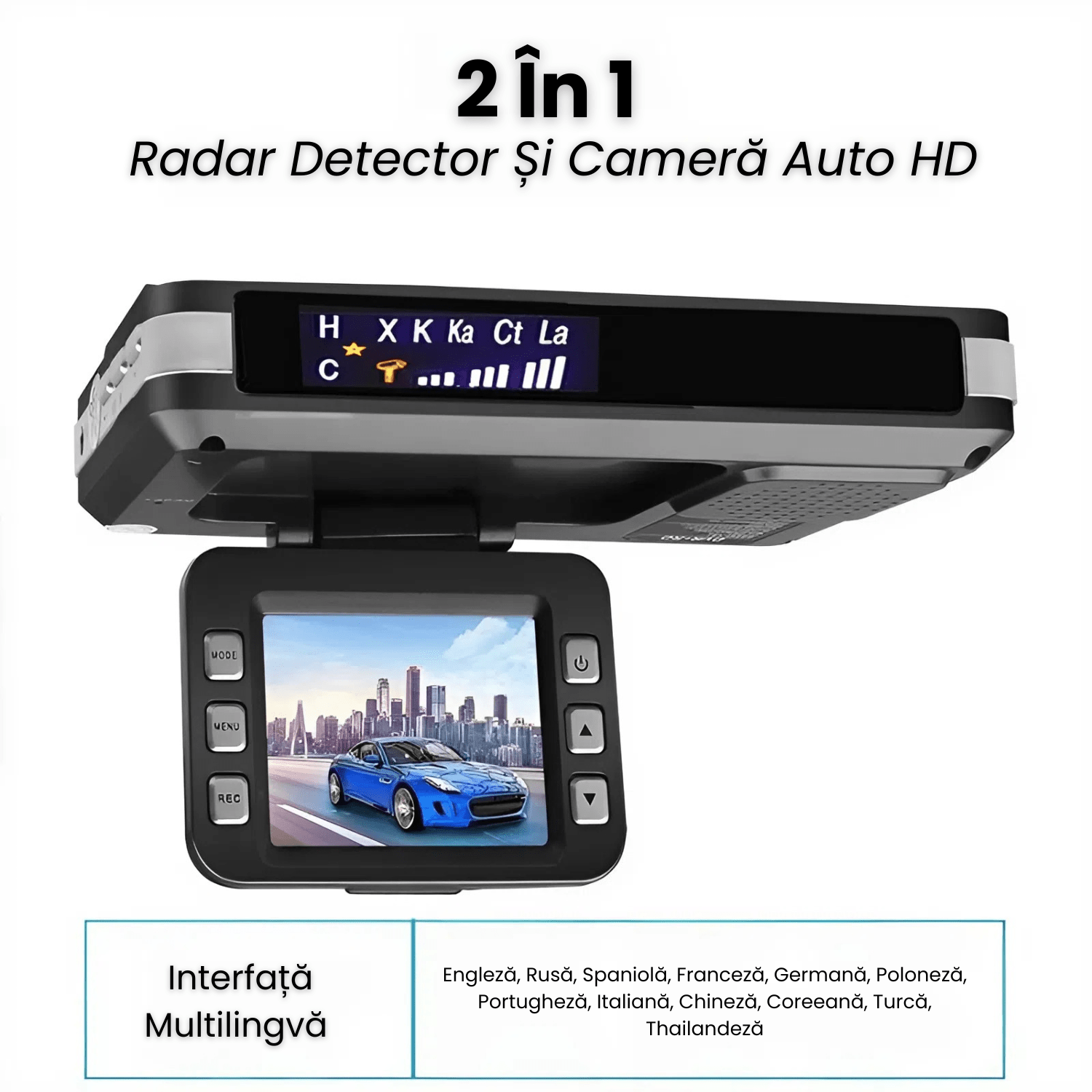 Detector Radar si Camera Auto DVR HASEPE 2 in 1, Full HD, Night Vision, G - Senzor, Inregistrare Bucla, Unghi 170°, Ecran 2.0” LCD, Avertizare Radar - HASEPE