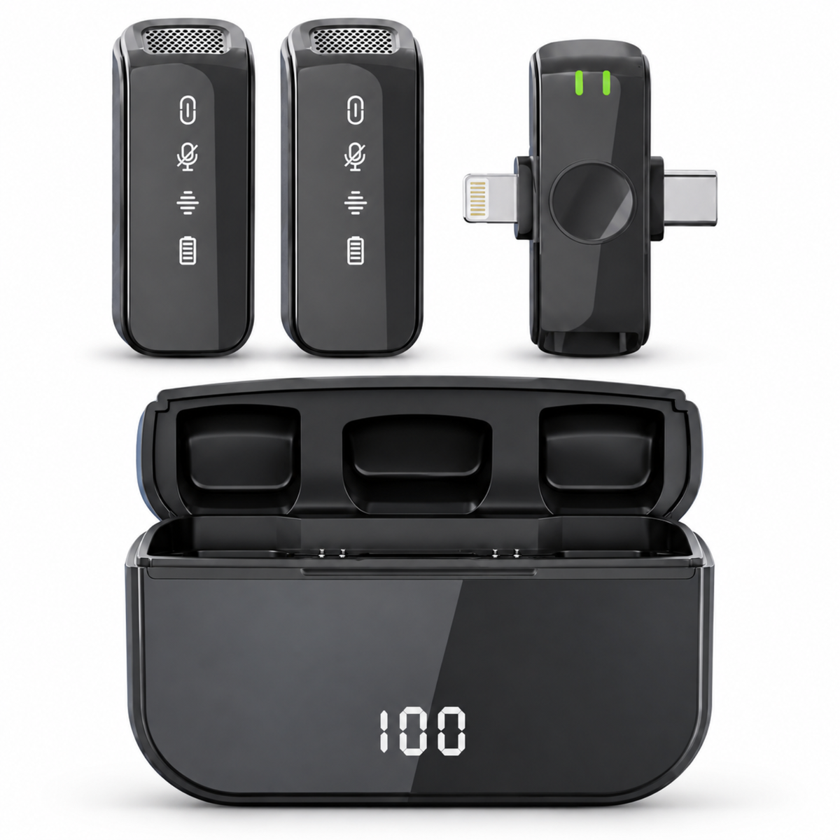 Set 2 Microfoane Lavaliera Wireless HASEPE, Microfon Lavaliera Dual Lightning USB-C