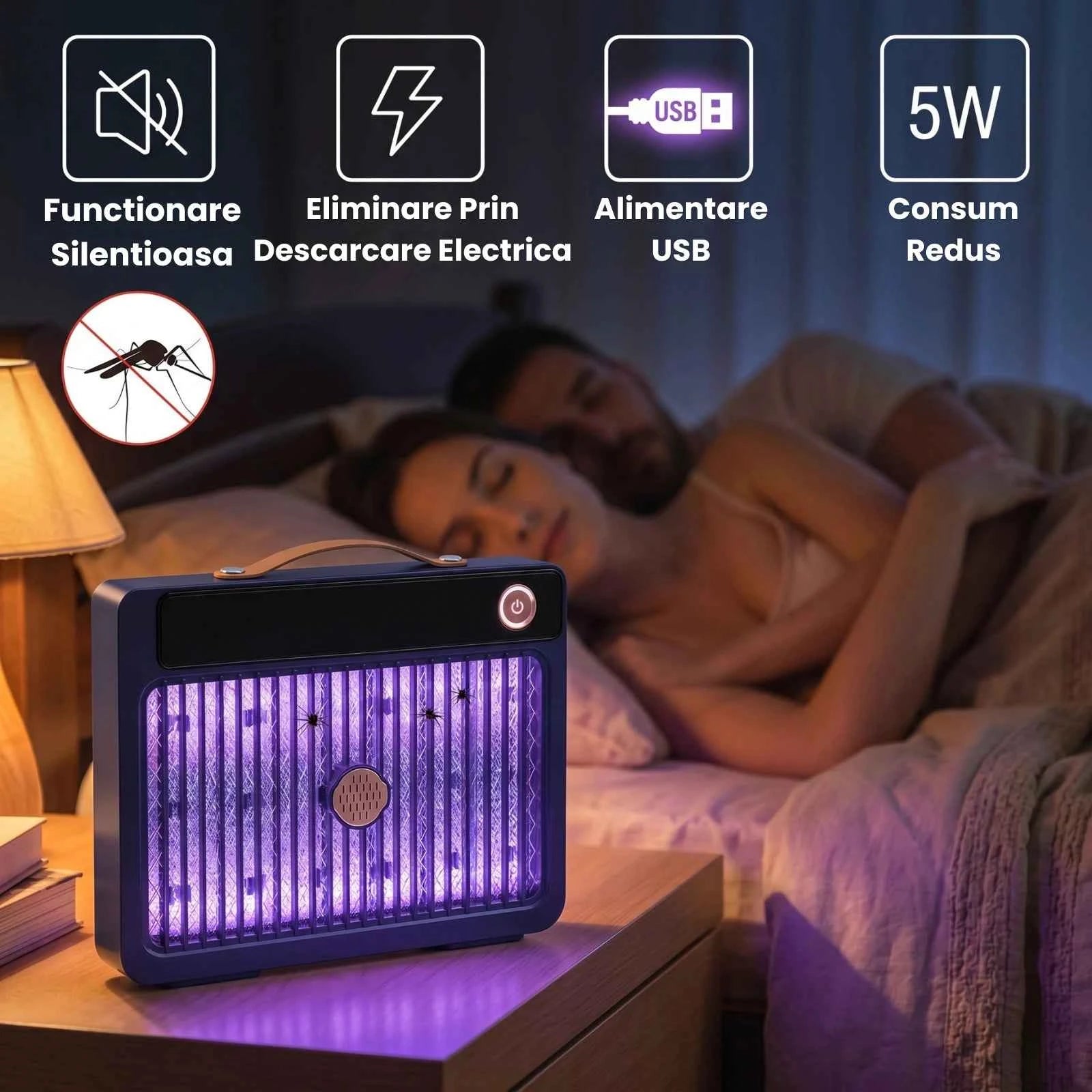Aparat Anti Insecte HASEPE® 5W, Lampa Anti Tantari Cu Alimentare USB, Aparat Anti Insecte Electric Portabil