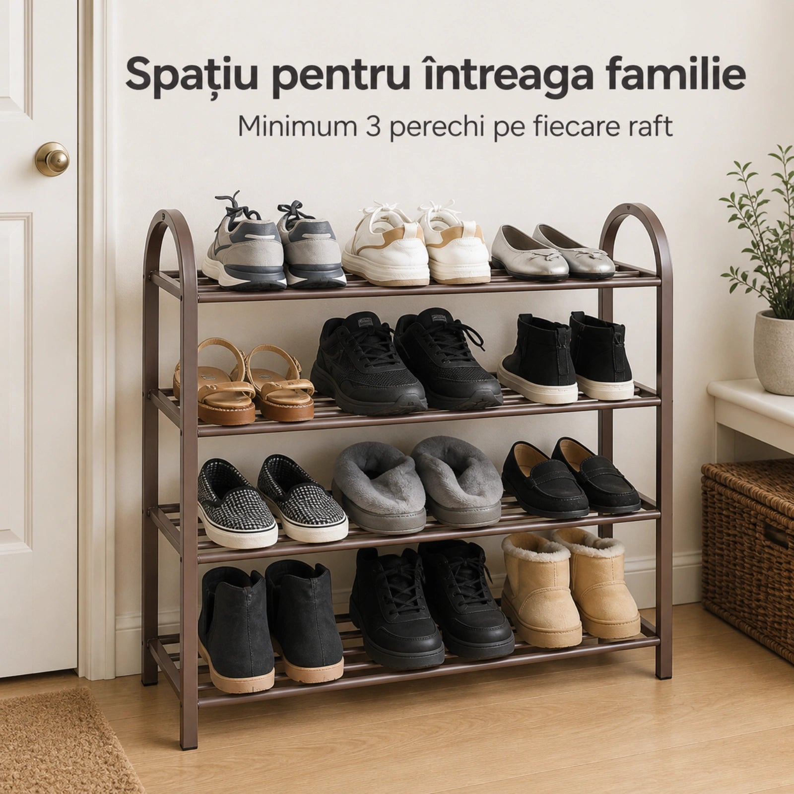Dulap Pantofi HASEPE® Cu 4 Rafturi Metalice, Organizator Pantofi 61x28x64cm