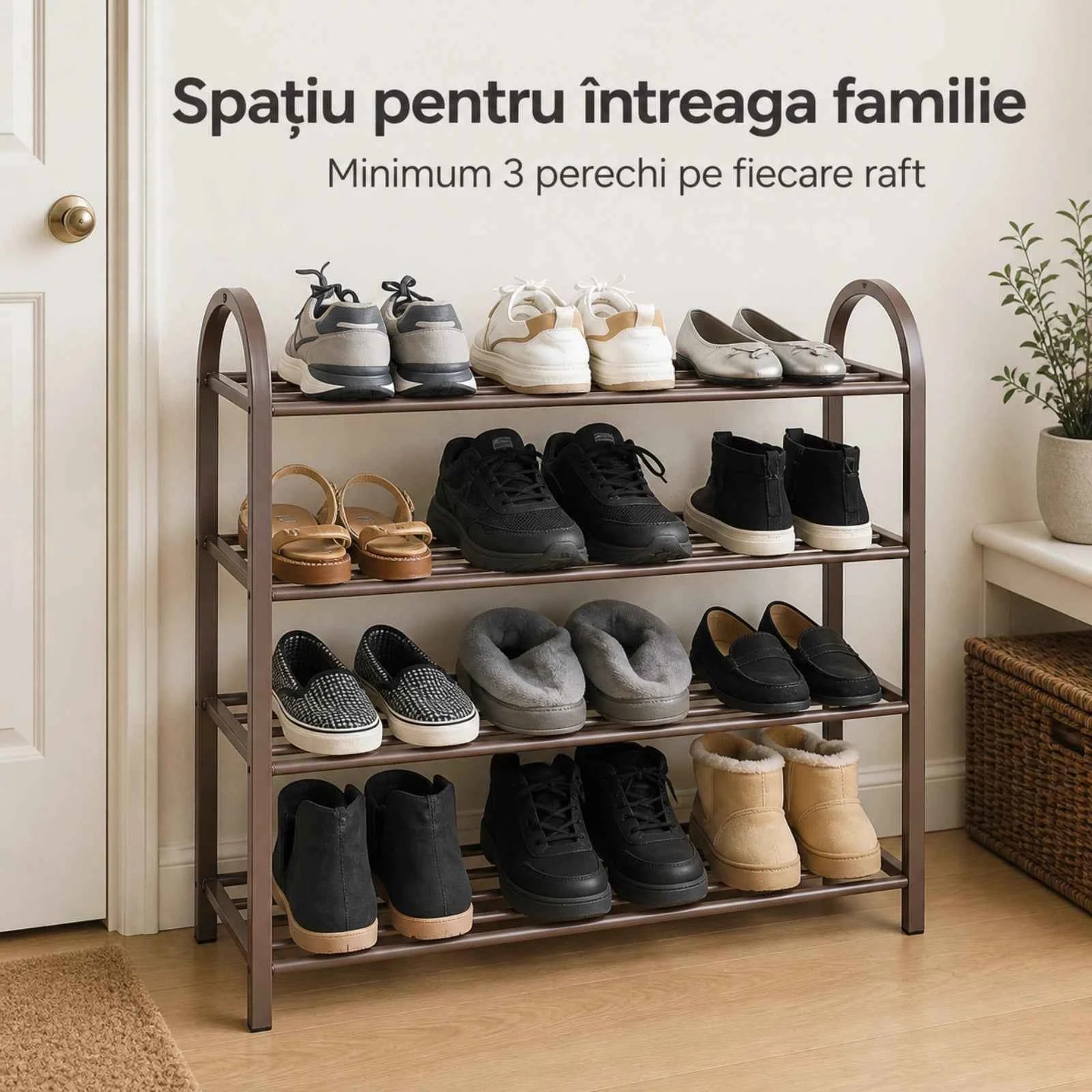 Dulap Pantofi HASEPE® Cu 4 Rafturi Metalice, Organizator Pantofi 61x28x64cm
