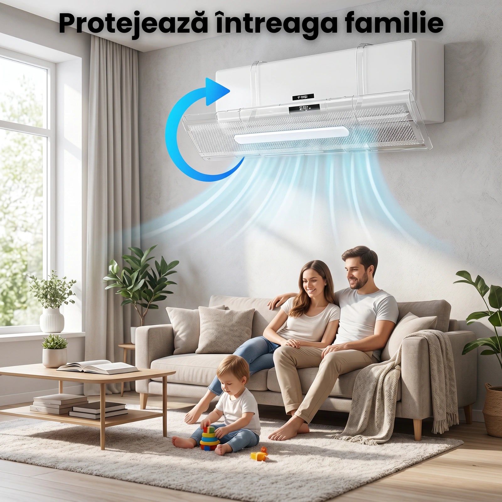 Deflector Aer Conditionat HASEPE, Reglabil 53–95 cm, Transparent, Montaj Fara Gaurire