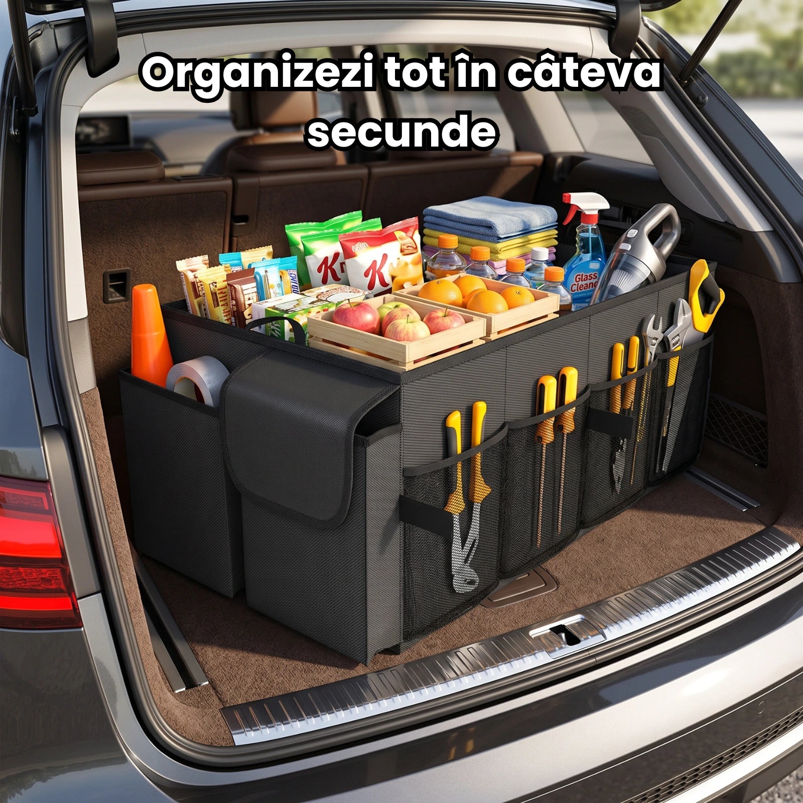 Organizator Portbagaj Auto 58L HASEPE, Pliabil, 3 Compartimente