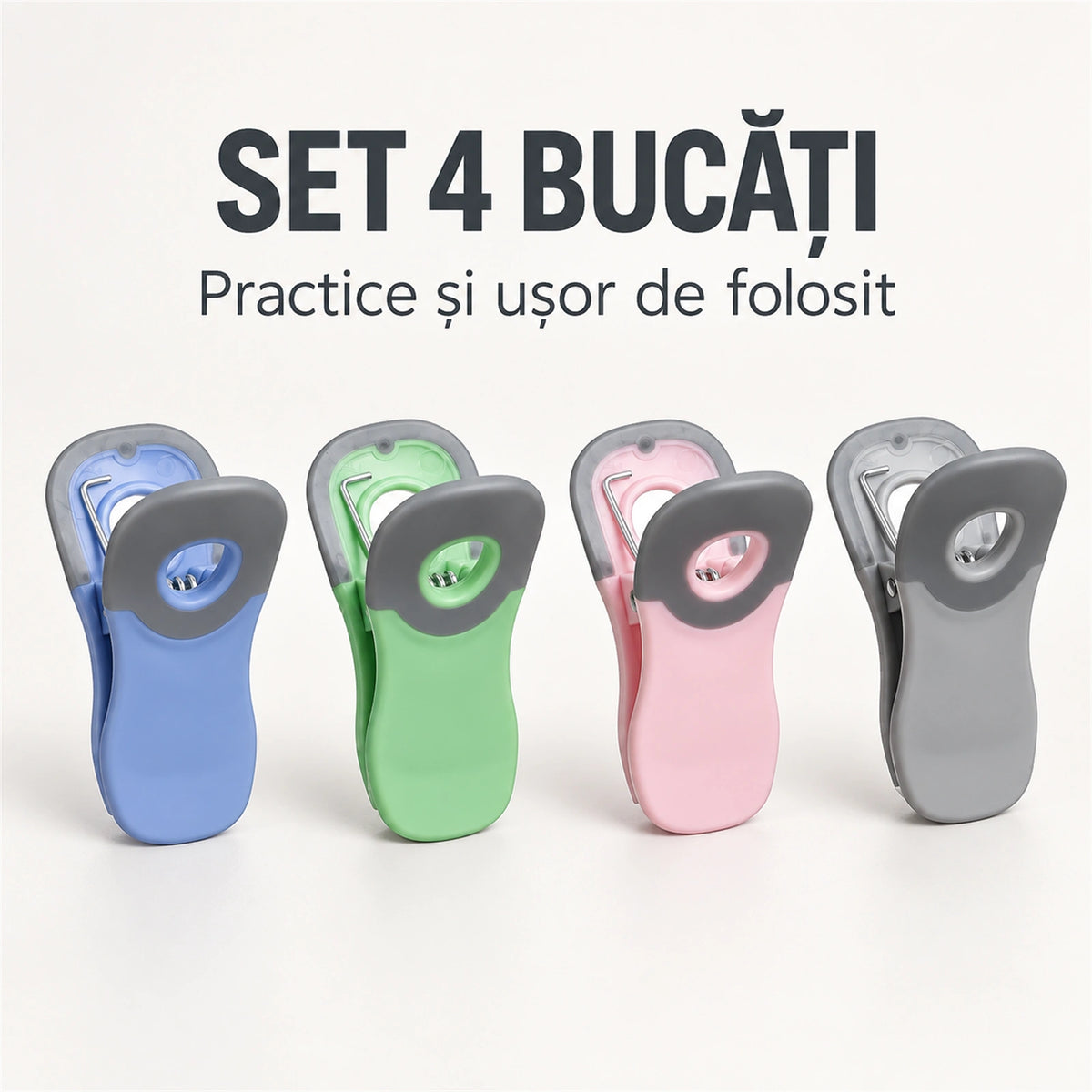 Set 4 Clesti pentru pungi HASEPE® cu magnet, clesti pentru sigilat pungi alimentare si ambalaje mici, 7 x 3 cm