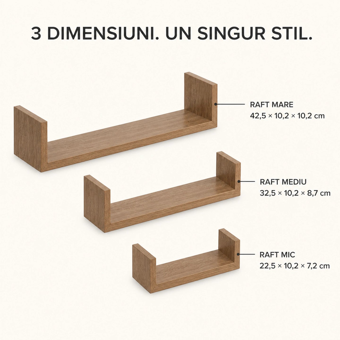 Set 3 Rafturi De Perete HASEPE®, Set 3 Rafturi Suspendate Maro, Rafturi Decorative Cu Suporturi Ascunse