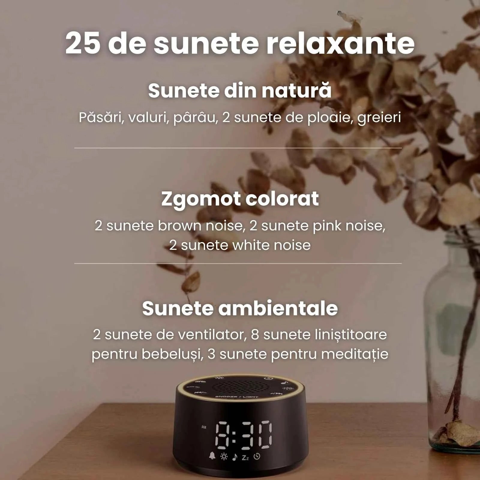 Aparat Sunete Albe HASEPE® Pentru Bebelusi, Aparat White Noise Cu Ceas Si Alarma