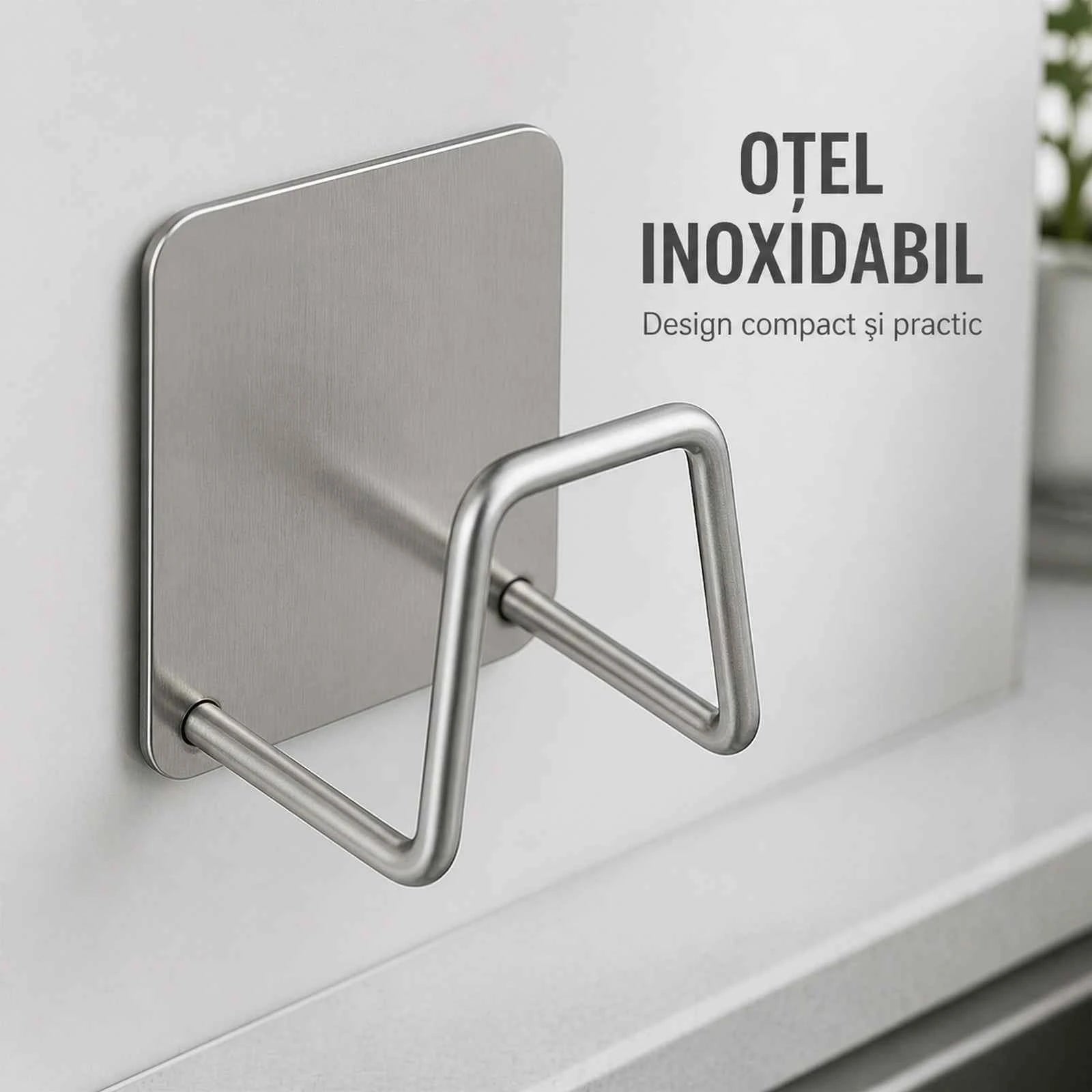 Suport Baie HASEPE® Autocolant Multifunctional din Otel Inoxidabil, Suport Burete 5x3x5 cm
