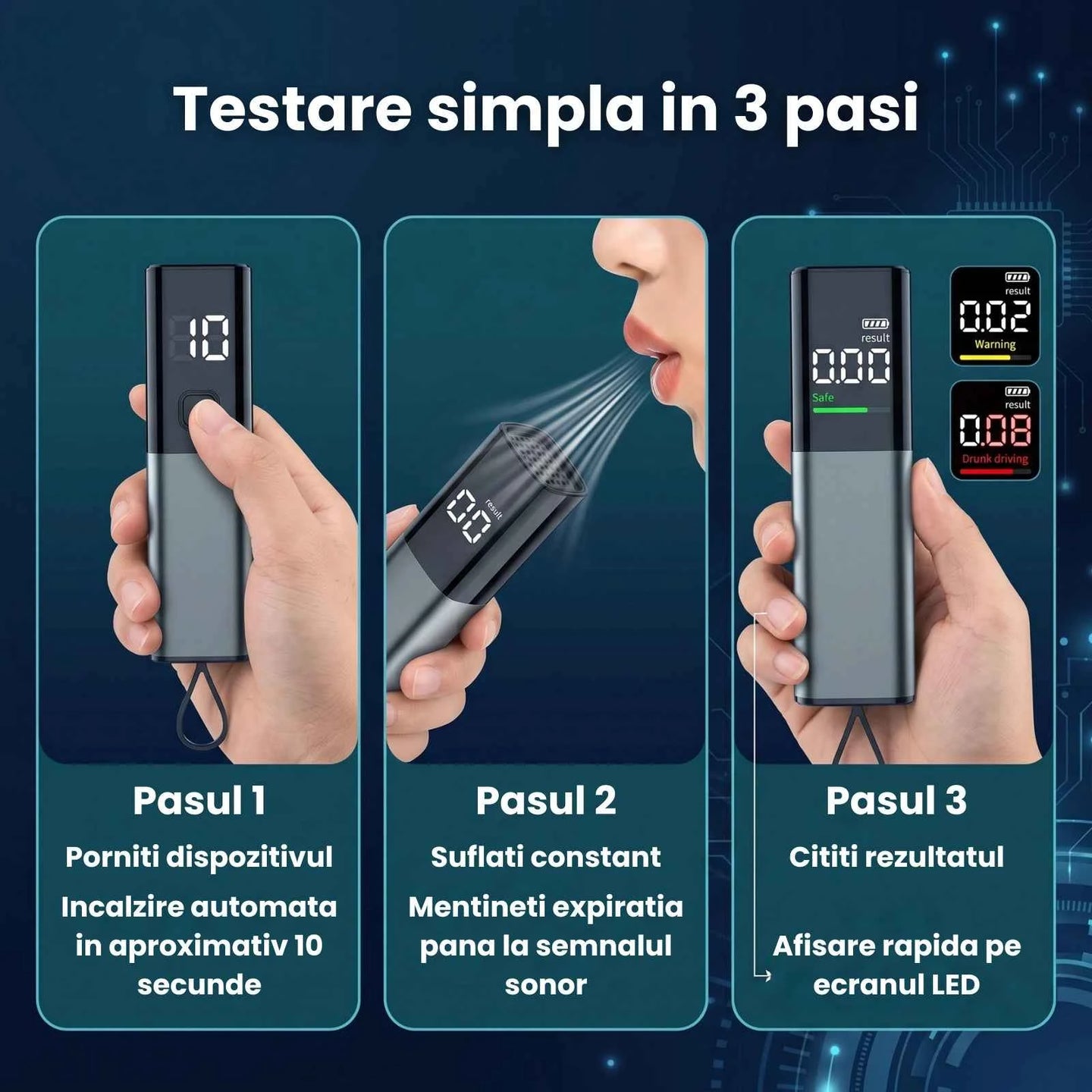Tester Alcoolemie HASEPE® Digital, Alcooltest Cu Senzor De Precizie, Reincarcabil USB
