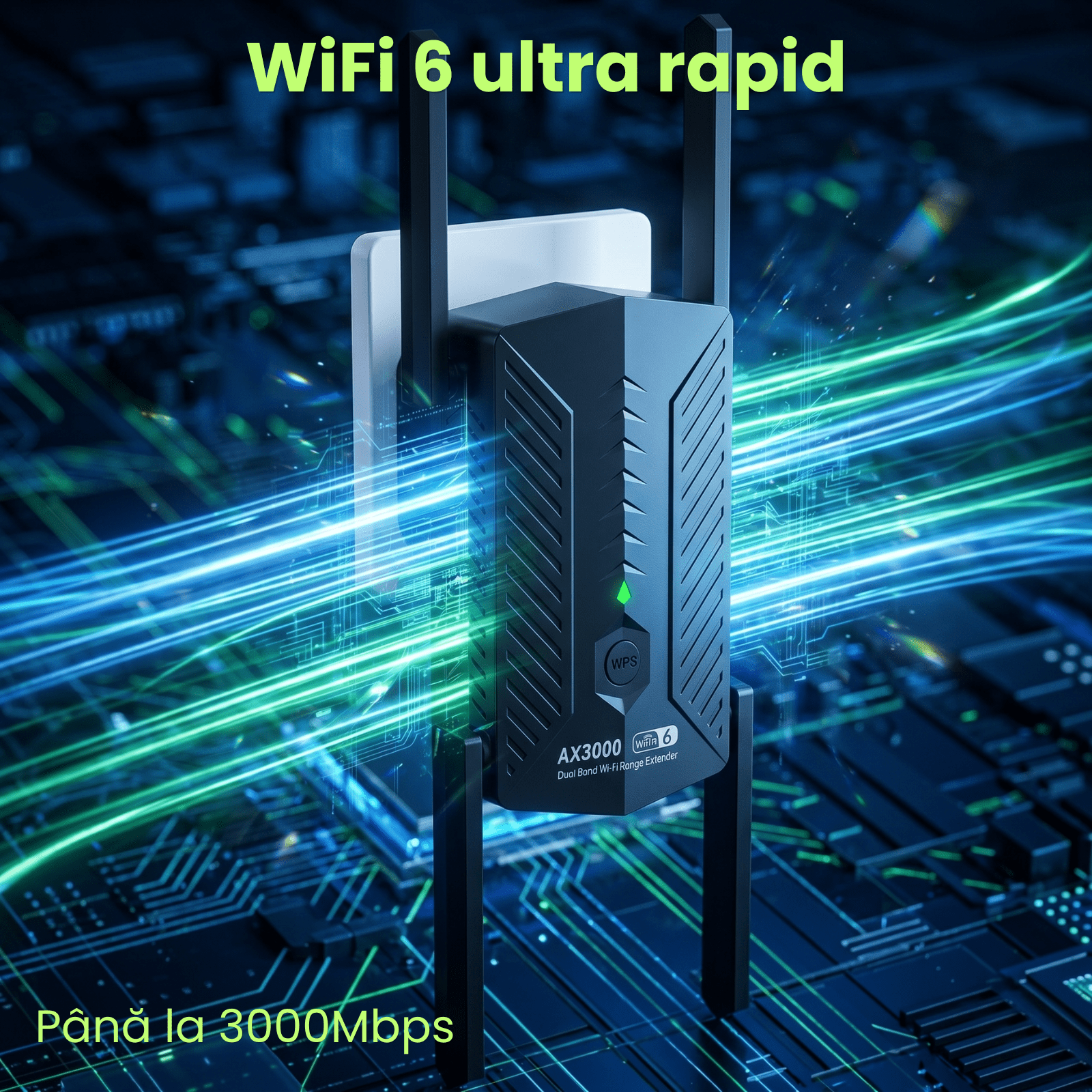 WiFi Repeater HASEPE® 3000Mbps WiFi Extender Dual Band 2.4GHz 5GHz, Amplificator WiFi Cu 4 Antene, WiFi Repeater Cu Port LAN Gigabit, WiFi Extender Mesh WPS, Amplificator WiFi Pentru Casa, Repeater Se - HASEPE