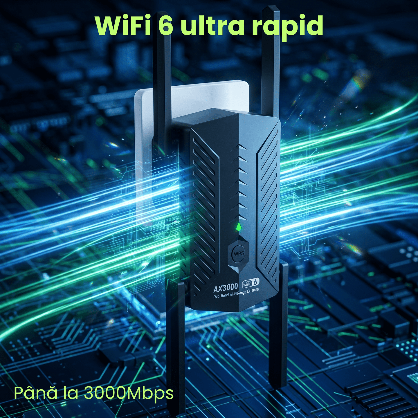 WiFi Repeater HASEPE® 3000Mbps WiFi Extender Dual Band 2.4GHz 5GHz, Amplificator WiFi Cu 4 Antene, WiFi Repeater Cu Port LAN Gigabit, WiFi Extender Mesh WPS, Amplificator WiFi Pentru Casa, Repeater Se - HASEPE