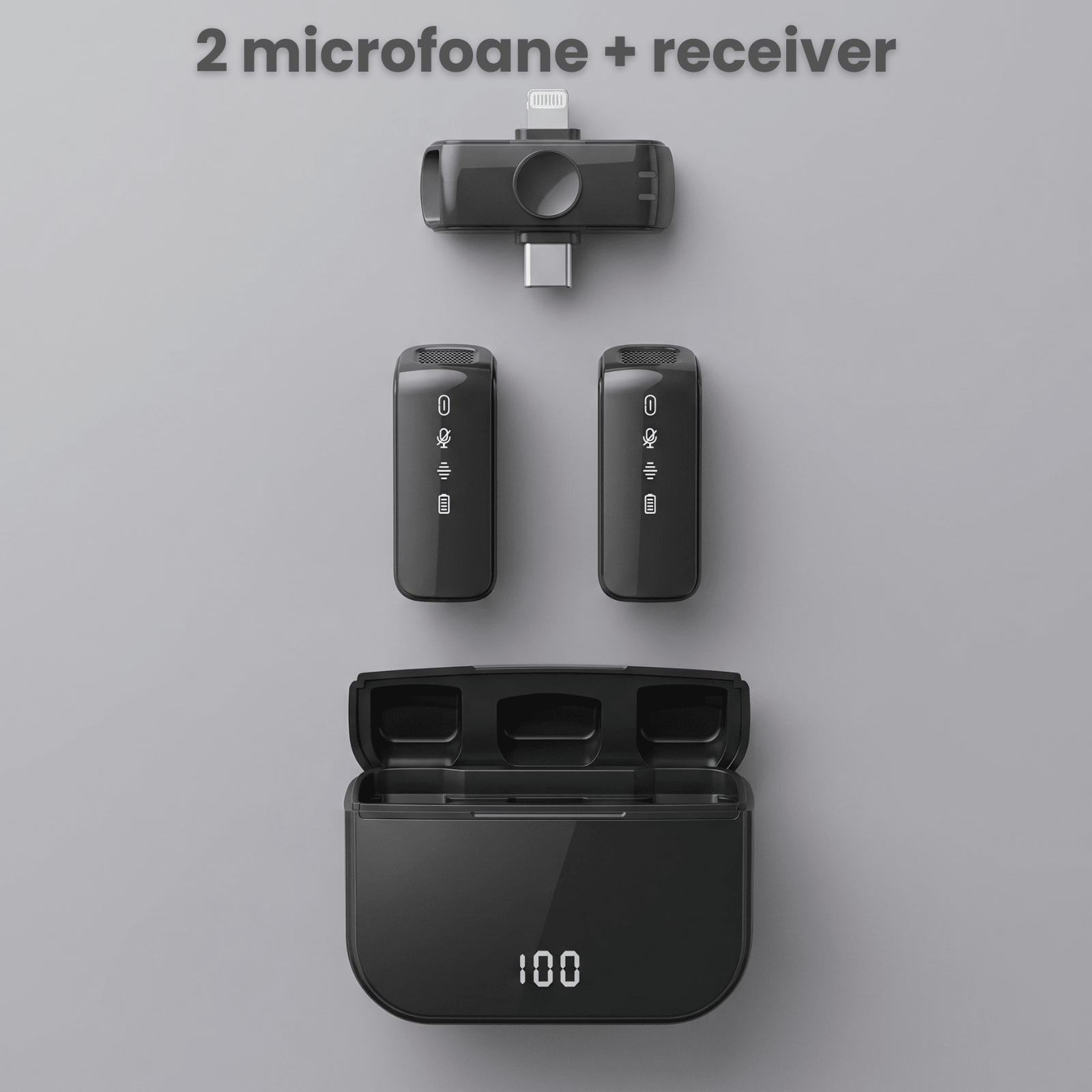 Set 2 Microfoane Lavaliera Wireless HASEPE®, Microfon Lavaliera Dual Lightning USB - C, Lavaliera Wireless Cu Reducere Zgomot CVC, 2.4G, Baterie 600mAh, Pentru Vlogging, Streaming, Interviuri, Compatib - HASEPE