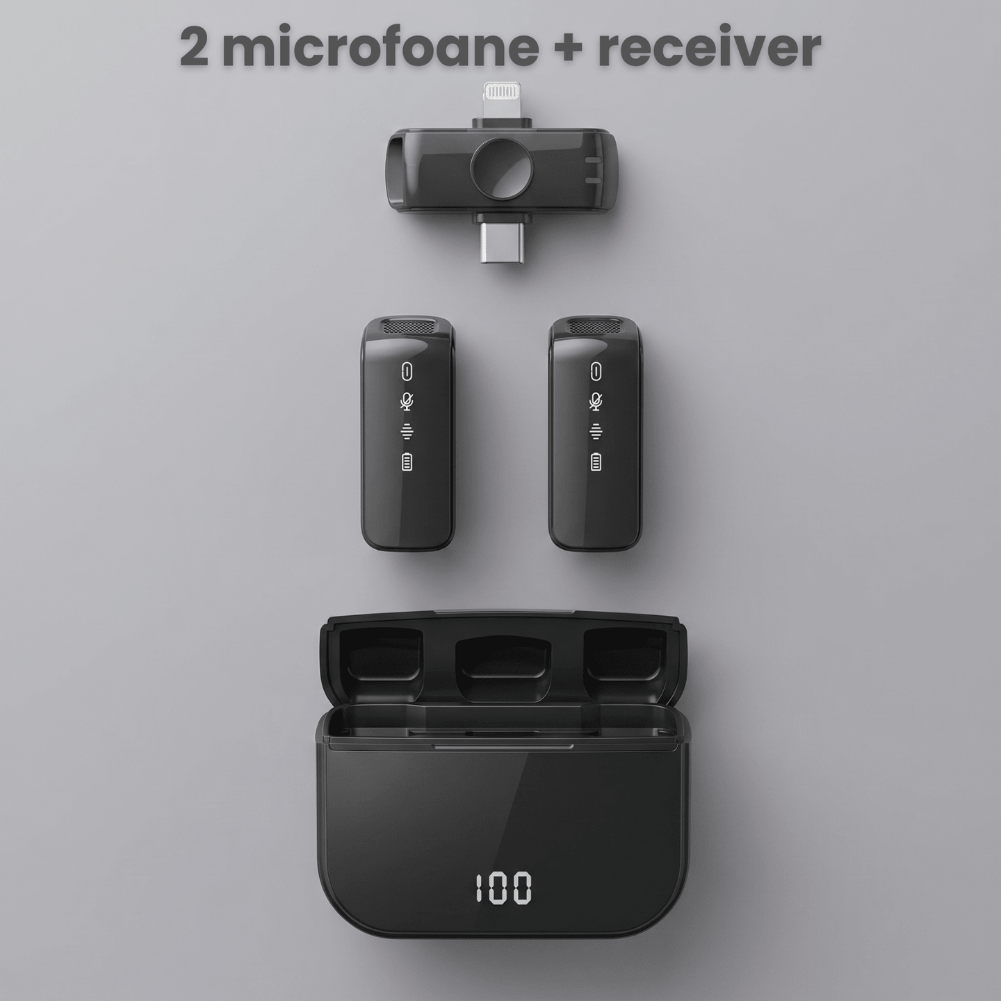Set 2 Microfoane Lavaliera Wireless HASEPE®, Microfon Lavaliera Dual Lightning USB - C, Lavaliera Wireless Cu Reducere Zgomot CVC, 2.4G, Baterie 600mAh, Pentru Vlogging, Streaming, Interviuri, Compatib - HASEPE
