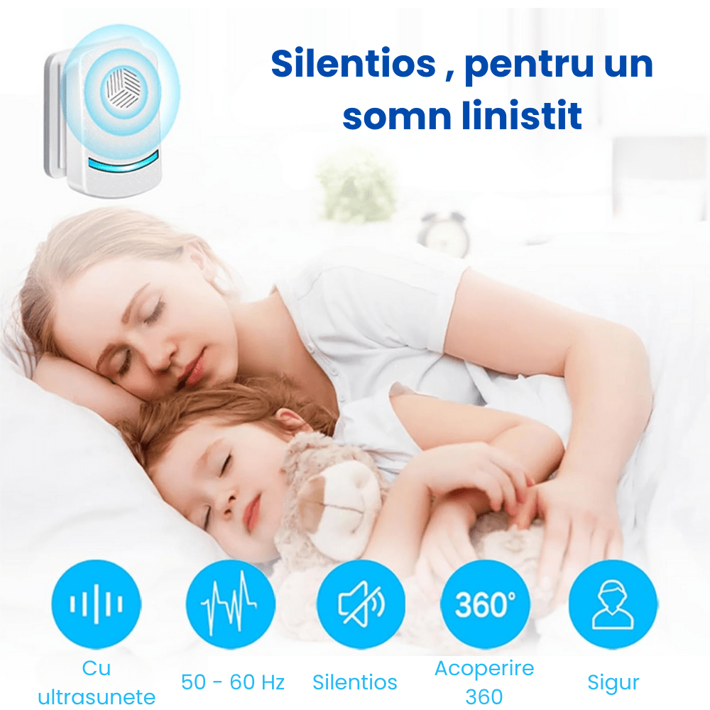 Aparat Impotriva Insectelor si Rozatoarelor HASEPE, Anti Gandaci si Tantari, Control Electronic 12 - 150Hz, Acoperire 160mp, Protectie 360°, Ecologic, Sigur Copii/Animale, Alb - HASEPE
