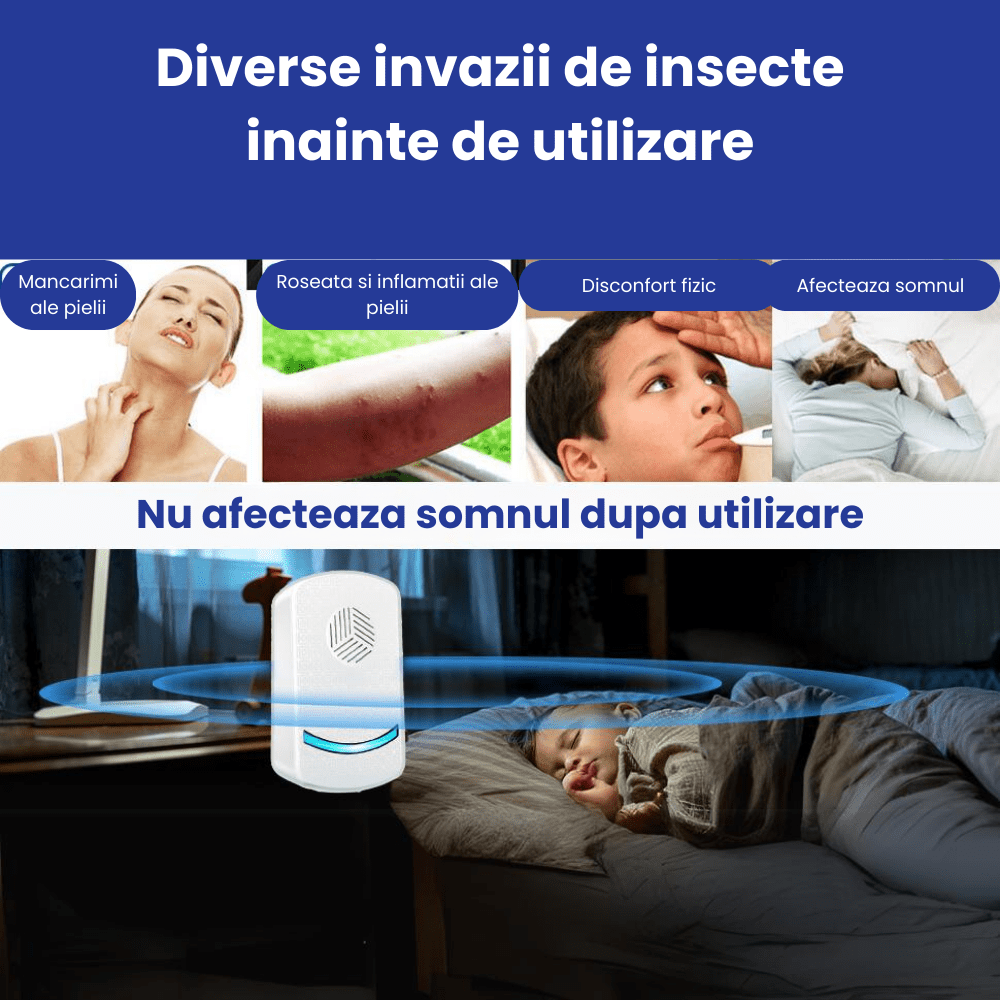 Aparat Impotriva Insectelor si Rozatoarelor HASEPE, Anti Gandaci si Tantari, Control Electronic 12 - 150Hz, Acoperire 160mp, Protectie 360°, Ecologic, Sigur Copii/Animale, Alb - HASEPE